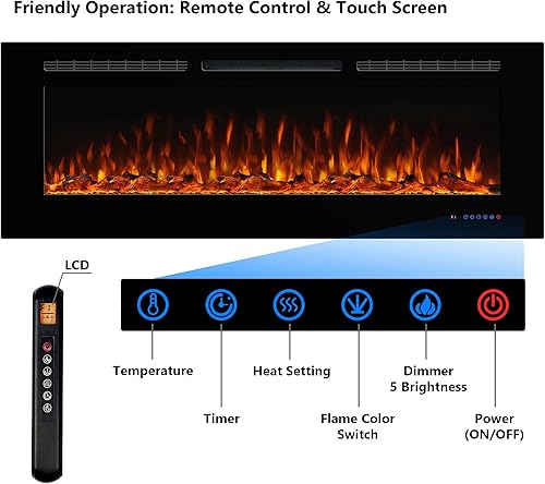 Miniatura 3 de Dreamflame Chimenea eléctrica de 72 pulgadas, insertos de chimenea empotrados y montados en la pared, llama realista con 5 brillos, termostato de