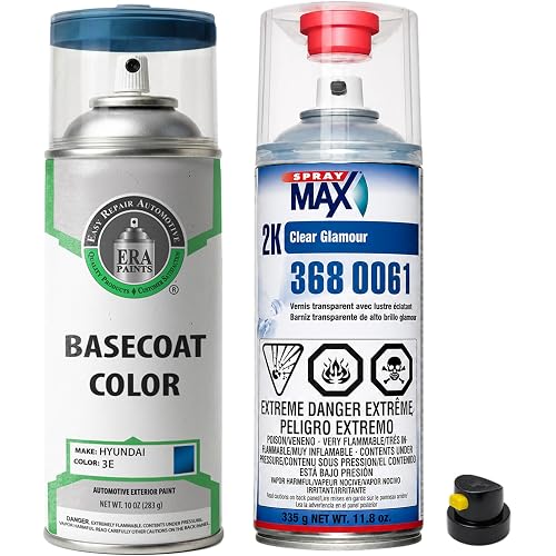 ERA Paints - 3E - Dark Sapphire Blue Mica for HYUNDAI Exact OEM Color Match Automotive Touch Up Paint for Cars - Spray Paint with Premium Spray Nozzle - Essential Kit w/ 2K 3680061 Clearcoat - Made in USA