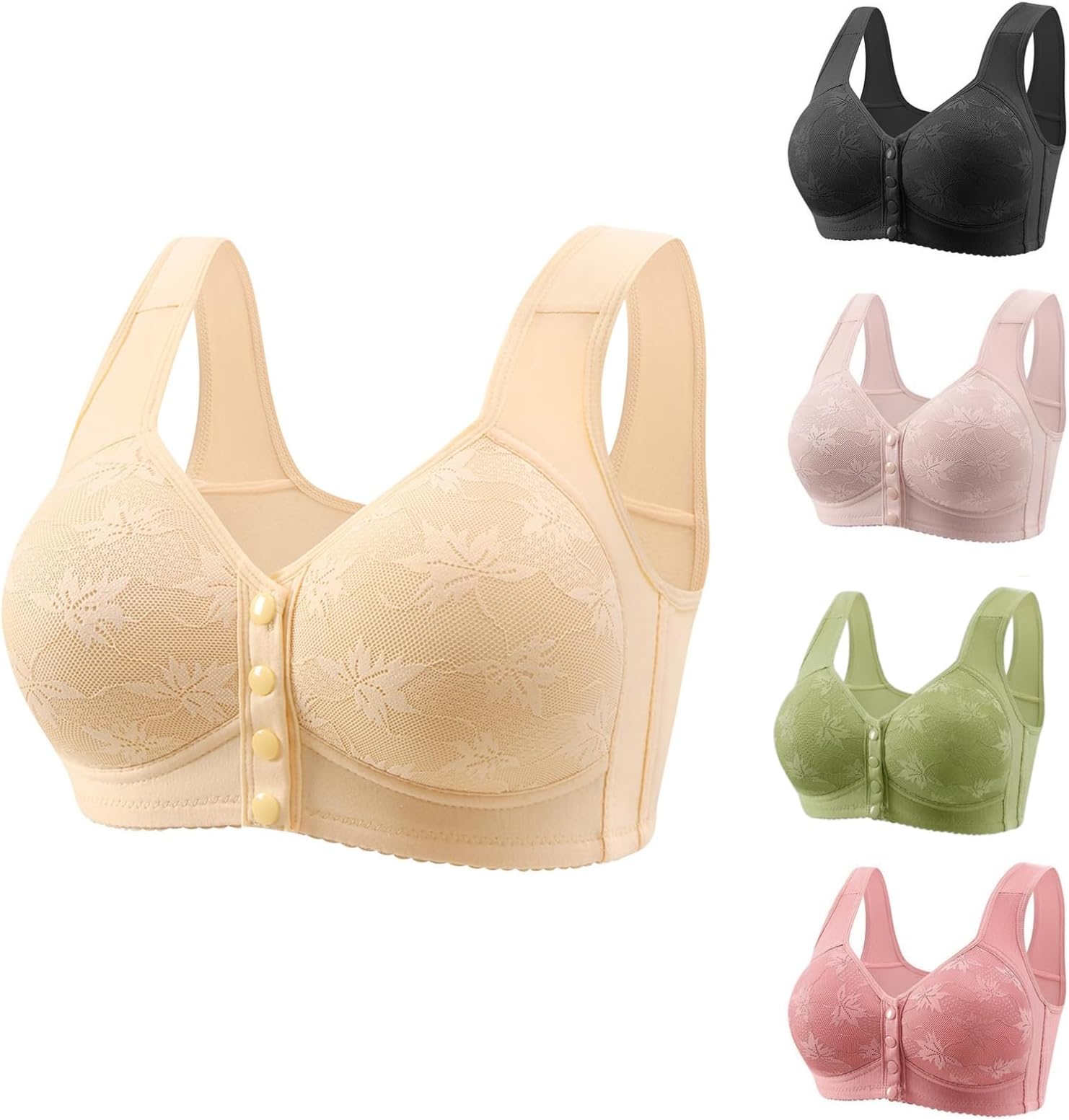 GenericDaisy Bras for Older Women,Wireless Front Closure Push Up Bras Plus Size Full Coverage Comfortable Everyday Bra 2024