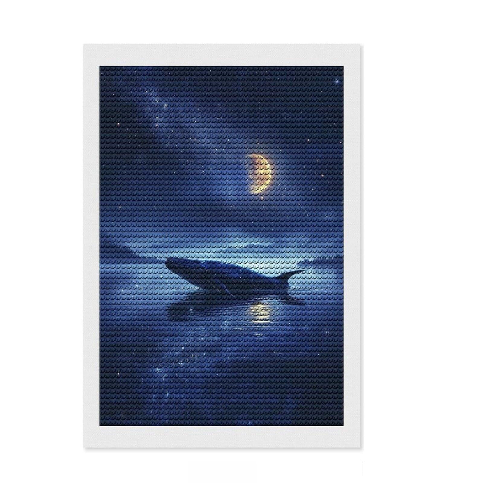 Junmoney Lonely Whale in Moonlight Diamond Painting Canvas Set 8"x12", Pleasing Wall Art Project, Creative Leisure Activity, Bedroom Decor