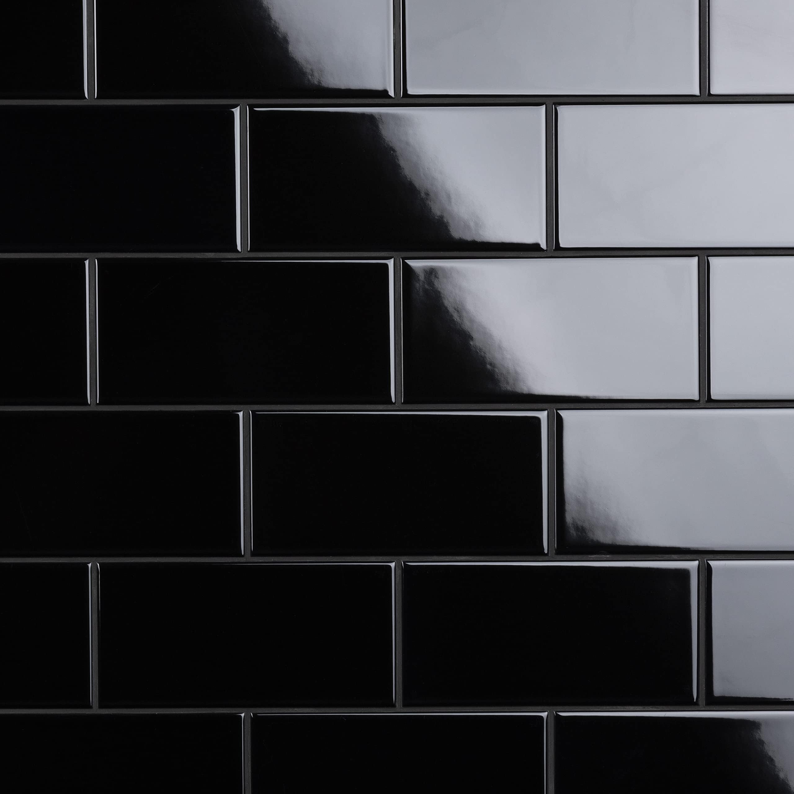 Crown Heights Glossy Black 3" x 6" Ceramic Wall Tile