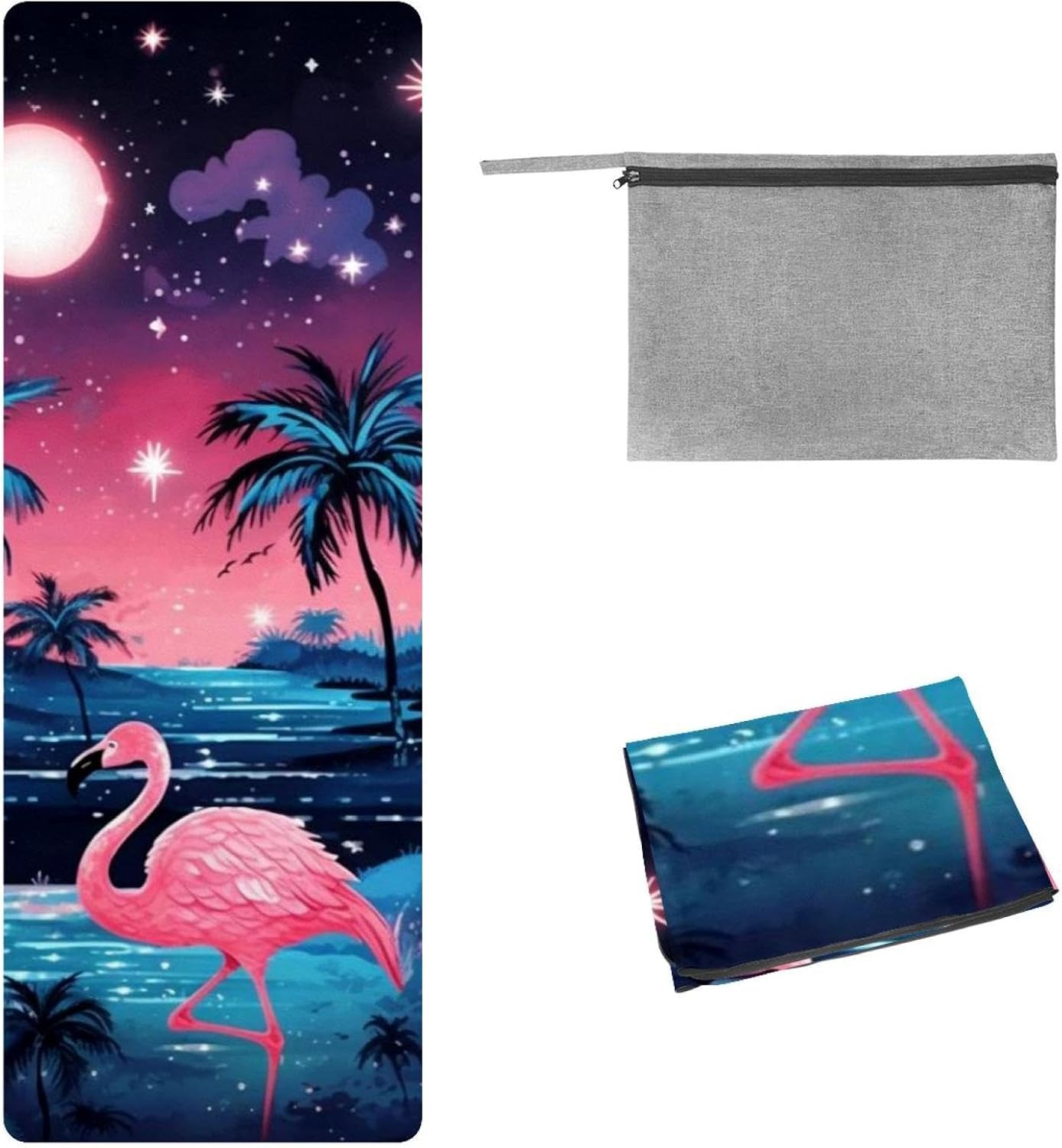 Yoga Towel, Galaxy Flamingo Pattern Non Slip Sweat Absorbent Hot Yoga Mat Towel for Hot Yoga, Pilates and Fitness - 72.8" x 26.8"