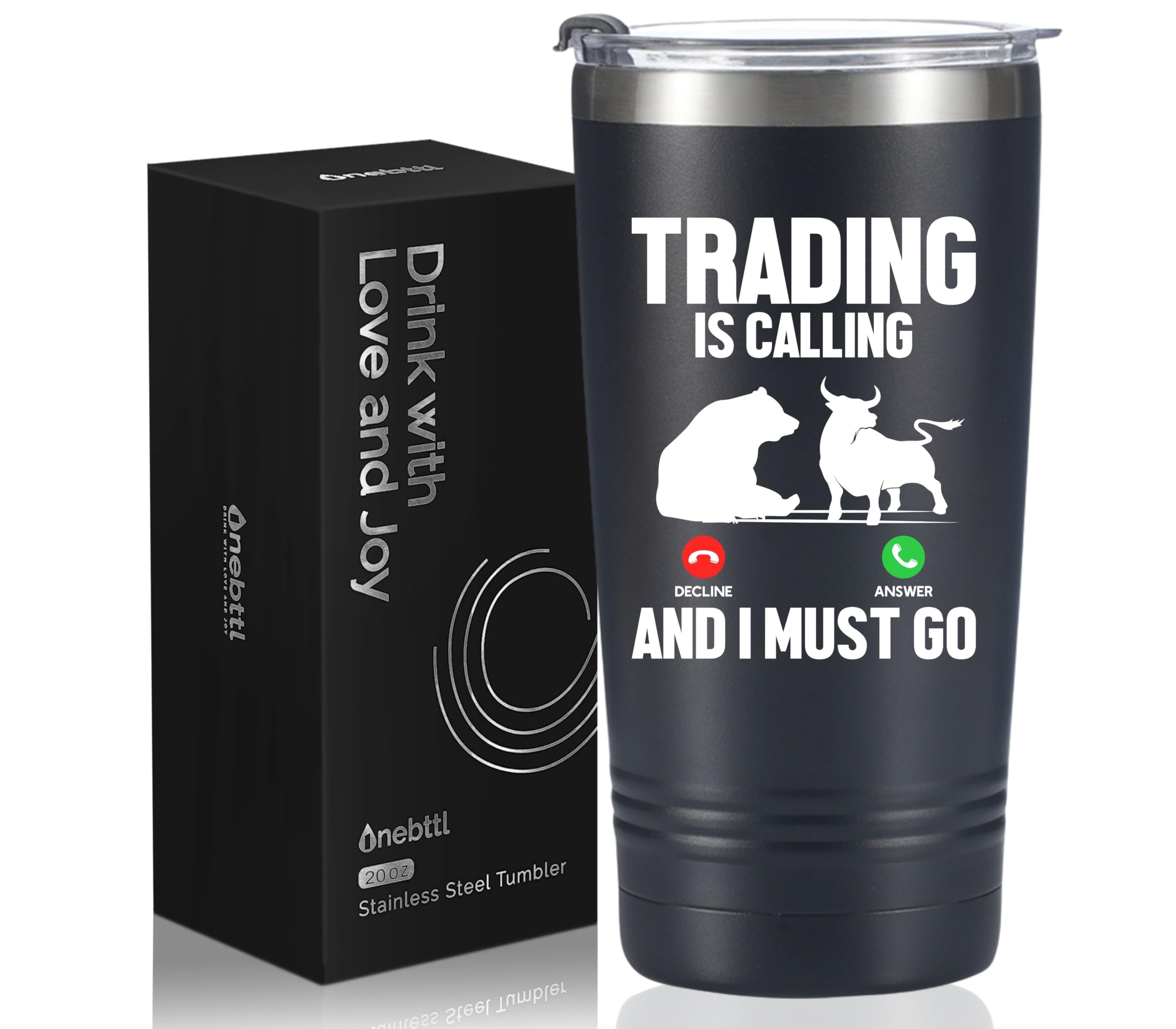 Onebttl Stock Market Gifts for Men and Women, Funny Gifts for Stock Traders on Birthday and Christmas, 20 oz Insulated Stainless Steel Tumbler - TRADING IS CALLING