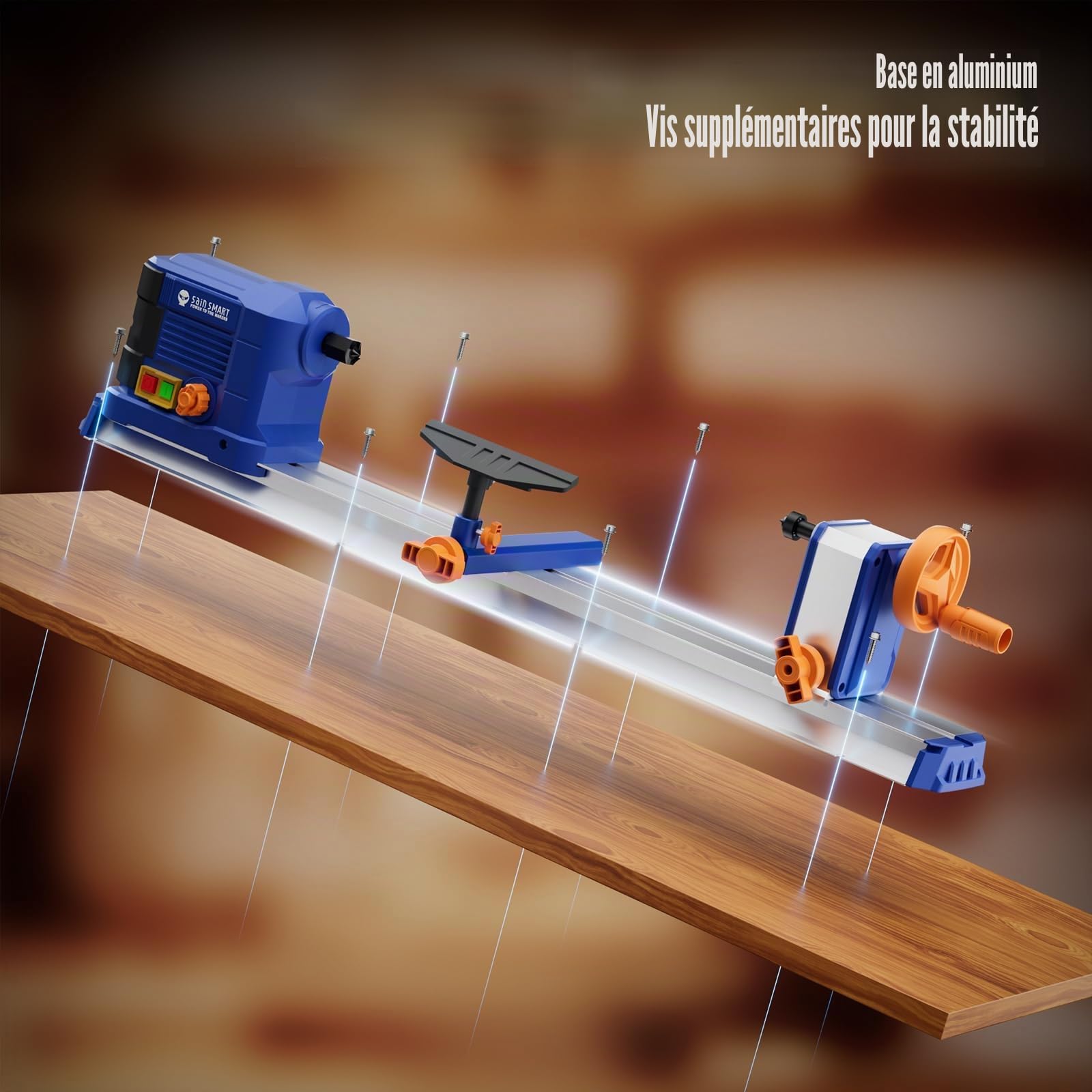 sainsmart Tour de Table, 10 x 24 Pouces, 600 W, 0,8 CV, avec réglage de Vitesse en continu de 800 à 3000 TR/Min, Tour à Bois avec Accessoires complets pour Le Travail du Bois