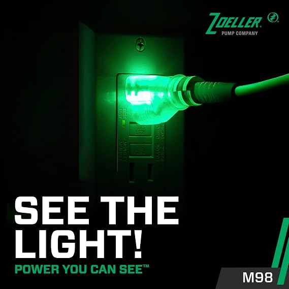 Zoeller M98 Flow-Mate Sump Pump - 1/2 HP - Cast Iron - LED Power Plug - High Flow - Vortex Impeller - Stainless Steel Hardware - Factory Tested and Float Operated - Submersible Sump Pump - 115V