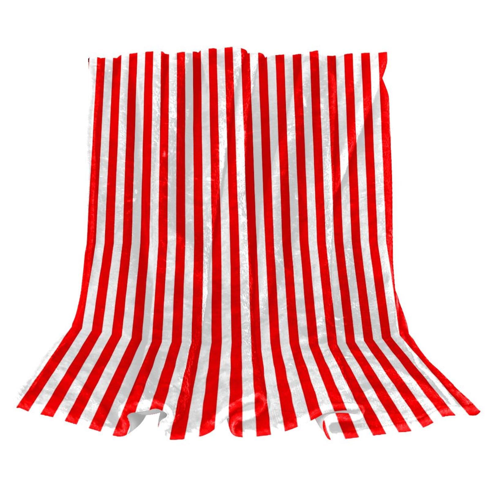 Couverture Polaire Rayures Rouges Blanches Plaid Chaude 150x130