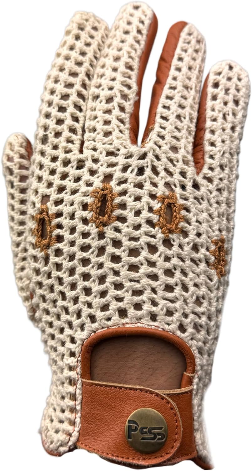 Classic English Vintage Leather Slim Fit Driving Fashion Gloves Crochet String Back Chauffeur 505 (505 Tan, S)
