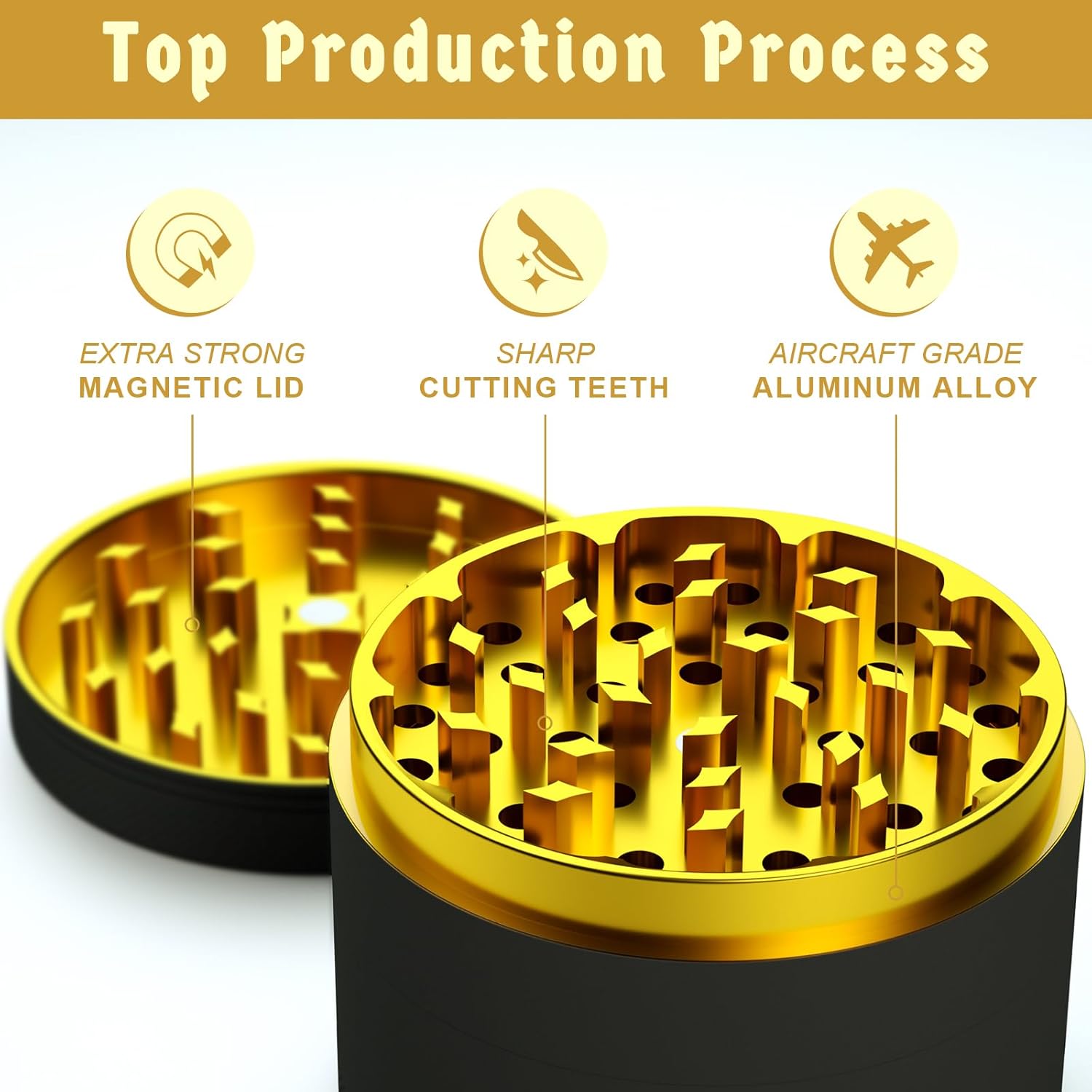 Grinder, Large 3.0” Kitchen Tools Aluminum Black-Gold