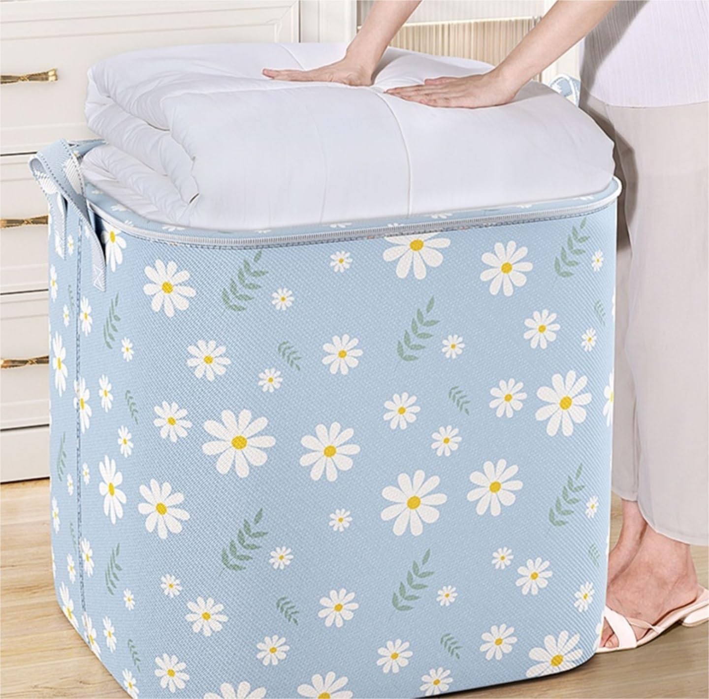 Storage Bins Storage Bag for Clothes Wardrobe Storage Box Portable Storage Bag Double Zipper with Handle Storage Container(Blue,18L)