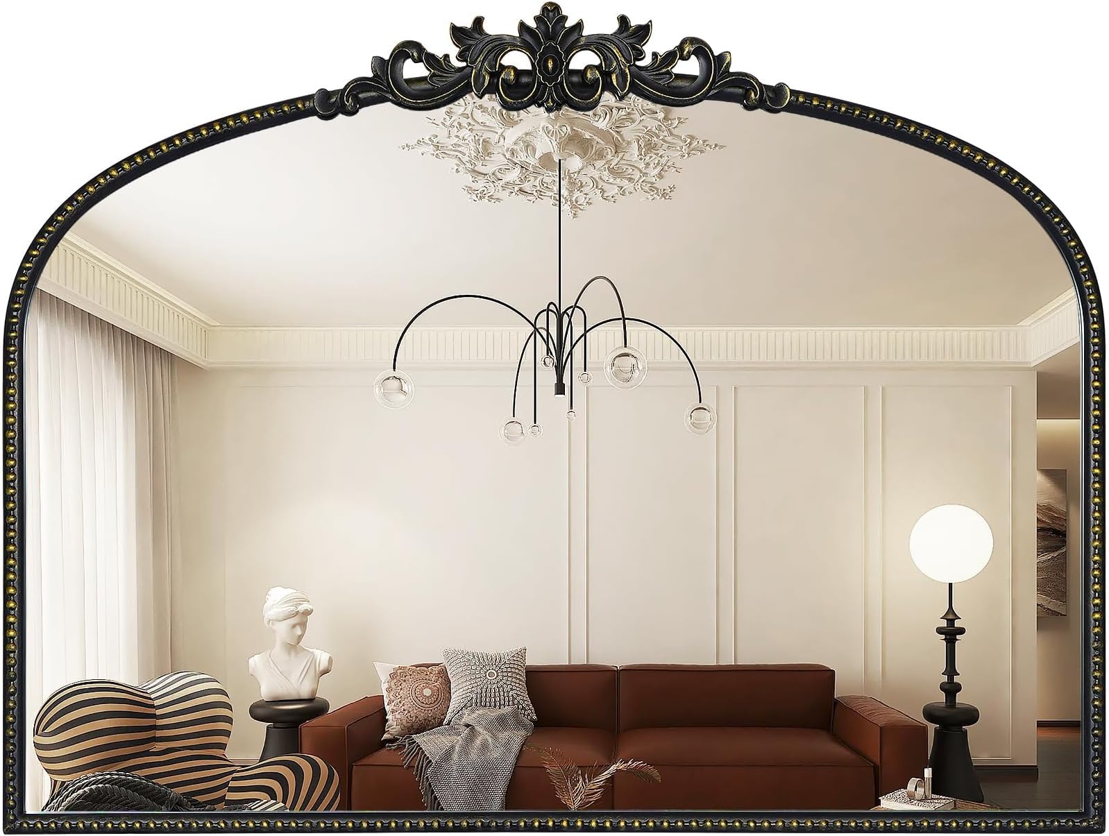 Gold Vintage Mirror for Vanity 32x24 Inch, Black Antique Mirror with Ornate Frame, Arched Vintage Wall Mirror for Bathroom, Living Room, Fireplace, Entryway