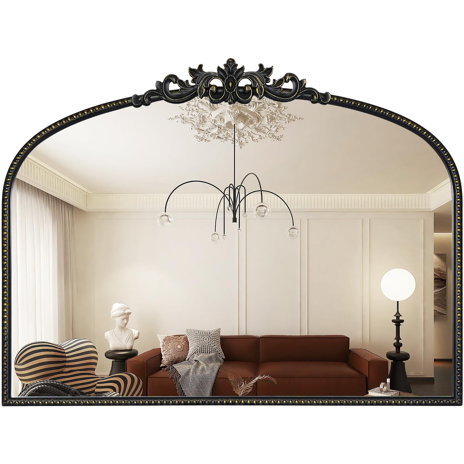WallBeyond Black Vintage Mirror for Vanity 32x24 Inch, Black Antique Mirror with Ornate Frame, Arched Vintage Wall for Bathroom, Living Room, Fireplace, Entryway