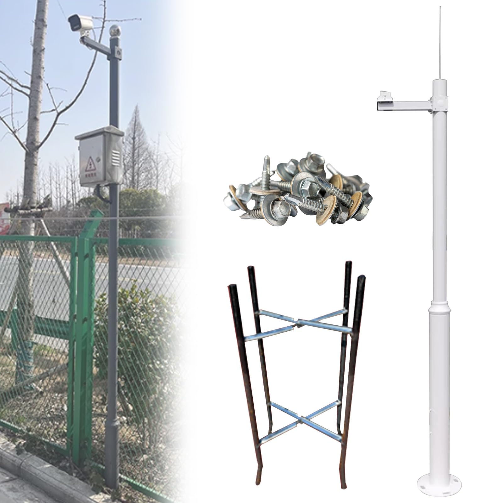 Palo e Braccio Telecamera Sicurezza Palo Sorveglianza In Acciaio Braccio Telecamera A Pistola, Supporto Telecamera Sicurezza Alto E Rotondo/Kit Staffa Angolare Montaggio Su Palo(19.7ft/6m)