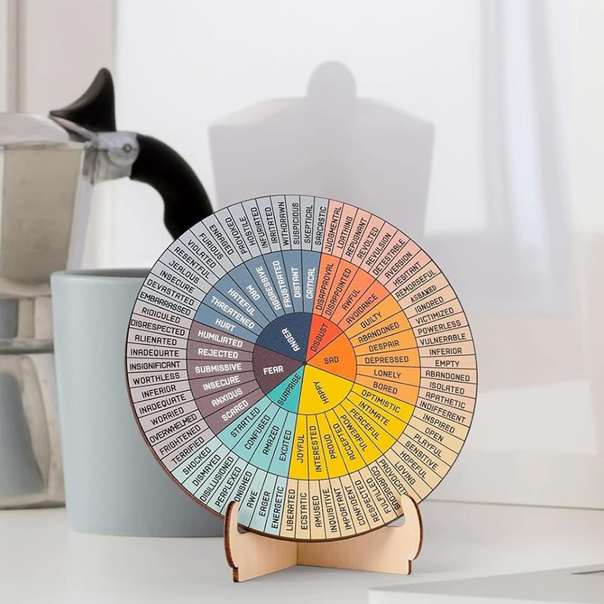Roue des Sentiments en Bois avec Support 15 cm x 15 cm