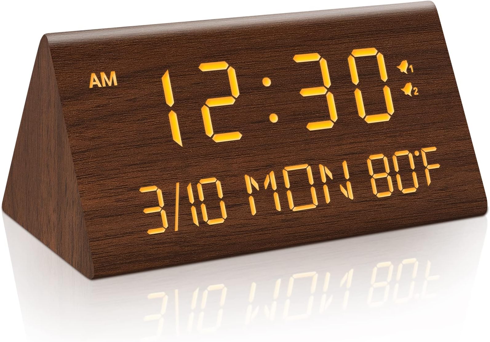Togous Wooden Digital Alarm Clock with Wireless Charging, 3