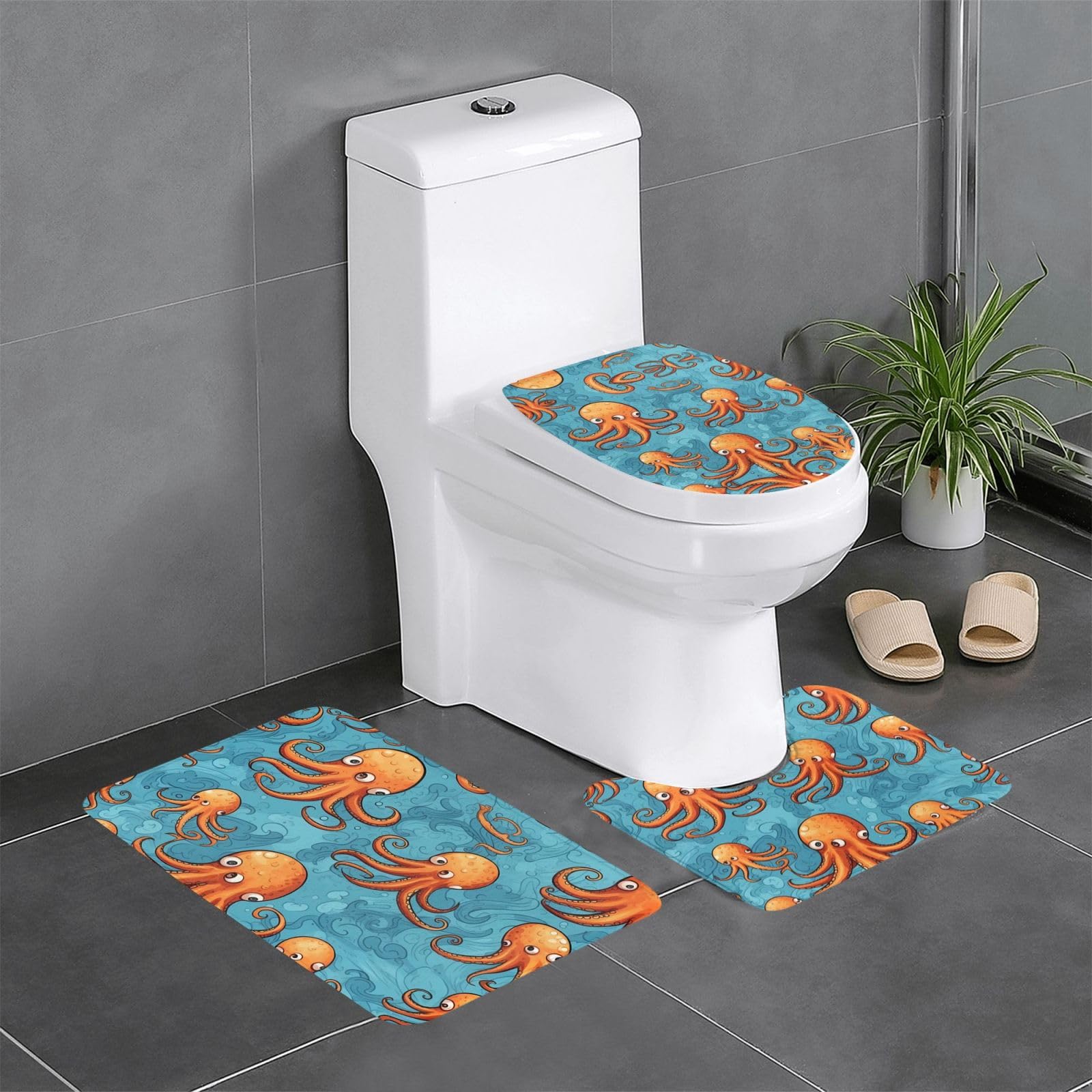 Tapis de salle de bain pieuvre dessin animé : un ensemble de 3 tapis antidérapants pour toute la famille