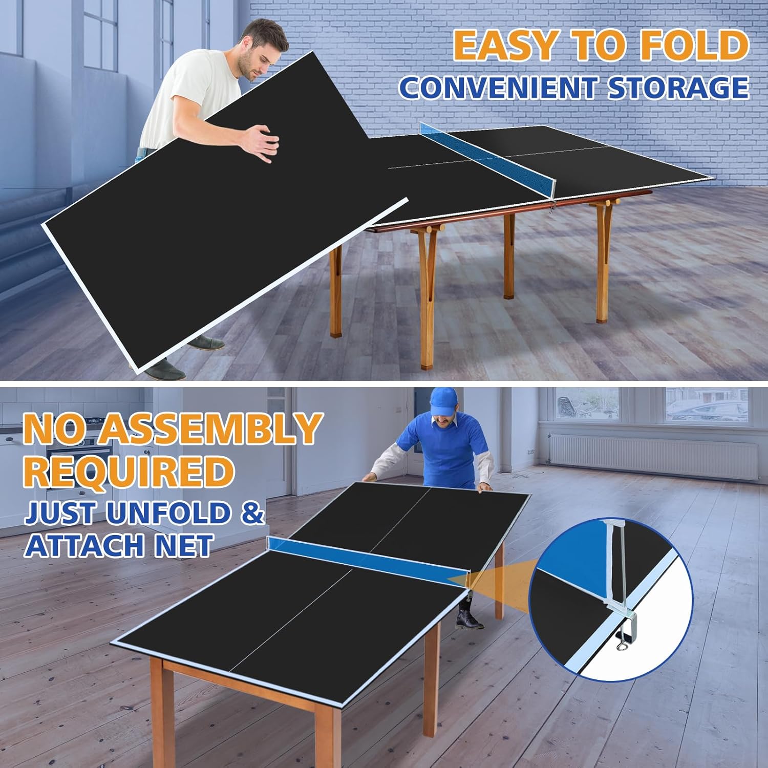 Ping Pong Table Top for Billiard Table, 9FT Foldable Table Tennis Table Topper for Pool Table, Indoor Outdoor Table Tennis Conversion Top w/Net & Premium Foam Padding
