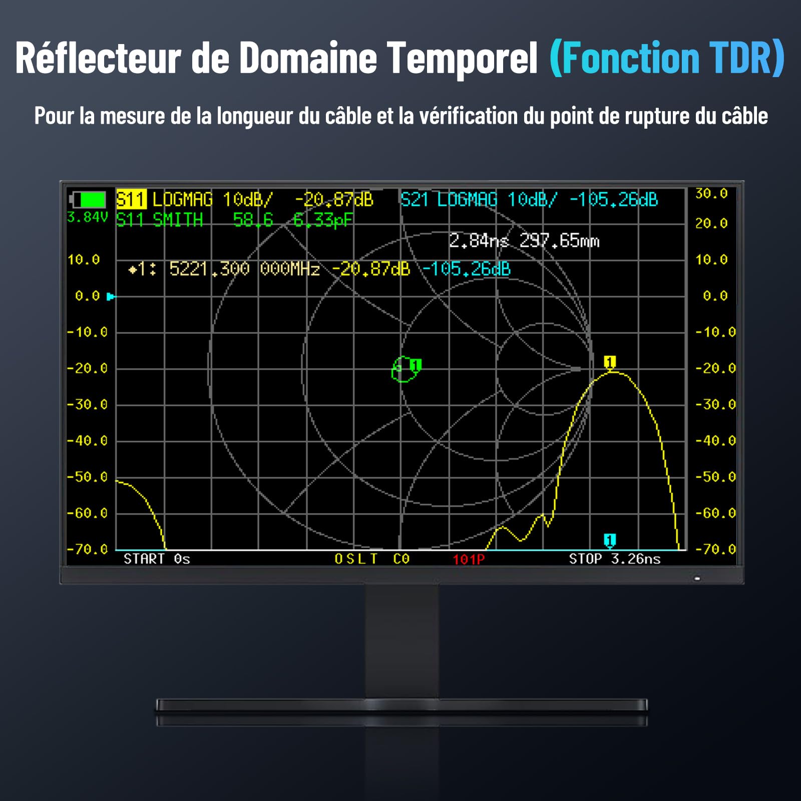 Seesii NanoVNA-F V3 Analyseur de Réseau Vectoriel, Analyseur d'antenne 4,3 Pouces 1MHz-6GHz HF VHF UHF VNA pour S-Paramètre, Phase, Retard, Diagramme de Smith