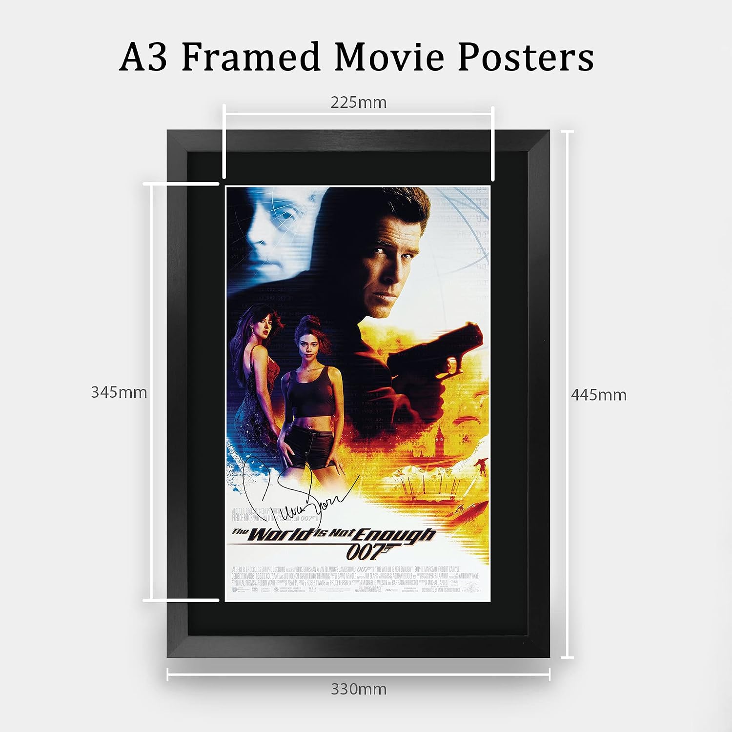 HWC Trading James Bond - The World Is Not Enough Movie Poster Pierce Brosnan Signed 16 x 12 inch Framed Gift Printed Autograph Film Print Photo Picture Display - 16" x 12" Framed