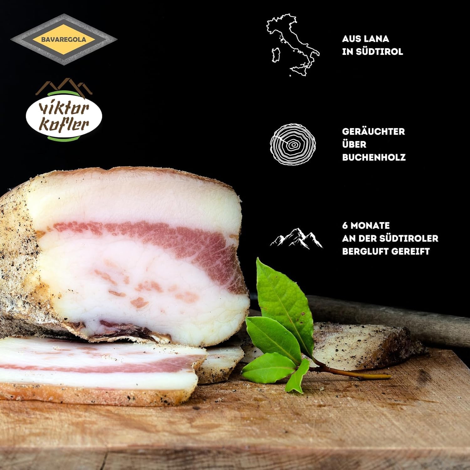 Besuche den BAVAREGOLA- Guanciale Speck aus Italien – perfekt für Carbonara - Südtiroler Speck Spezialität luftgetrocknet & geräuchert von Viktor Kofler/Lana - Fettbacke 400g am Stück in use