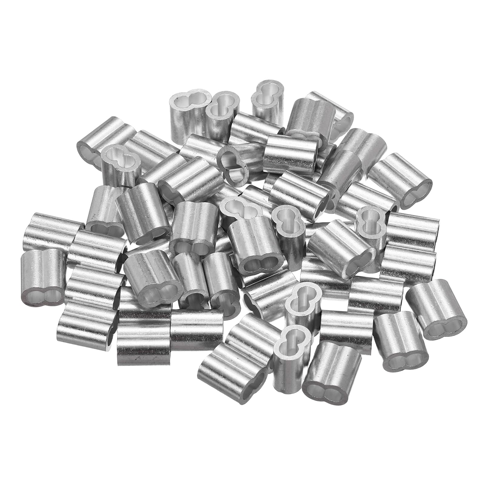 Manchons à sertir 4mm en aluminium uxcell | Lot de 60 viroles double trou argentées pour câble