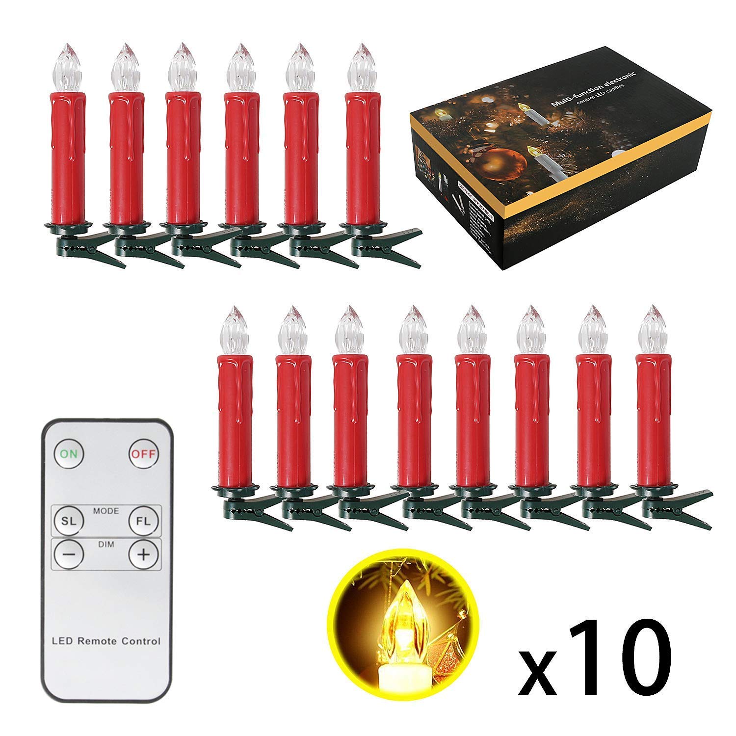 2 Set Filo di Luci LED, con Clip, Luce a Candela, Decorazione per Albero di Natale Holloween Festa, Red [Classe di efficienza energetica A+++]