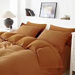 SUSYBAO Burnt Orange Checkered Duvet Cover King 100% Cotton 3 Pieces Set 1 Abstract Grid Jacquard Duvet Cover with Zipper Ties 2 Pillow Shams Farmhouse Soft Caramel Plaid Bedding Set Breathable