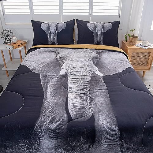 Miniatura 9 de MUSOLEI Juego de edredón de elefante 3D, juego de ropa de cama de elefante negro, tamaño Queen, juego de edredón de diseño personalizado para niños