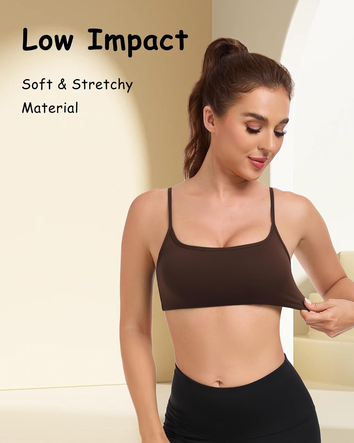 QUOJIZY Sports Bras for Women Open Back Workout Tops for Women Yoga Bra Spaghetti Straps Twist Back - Image 6