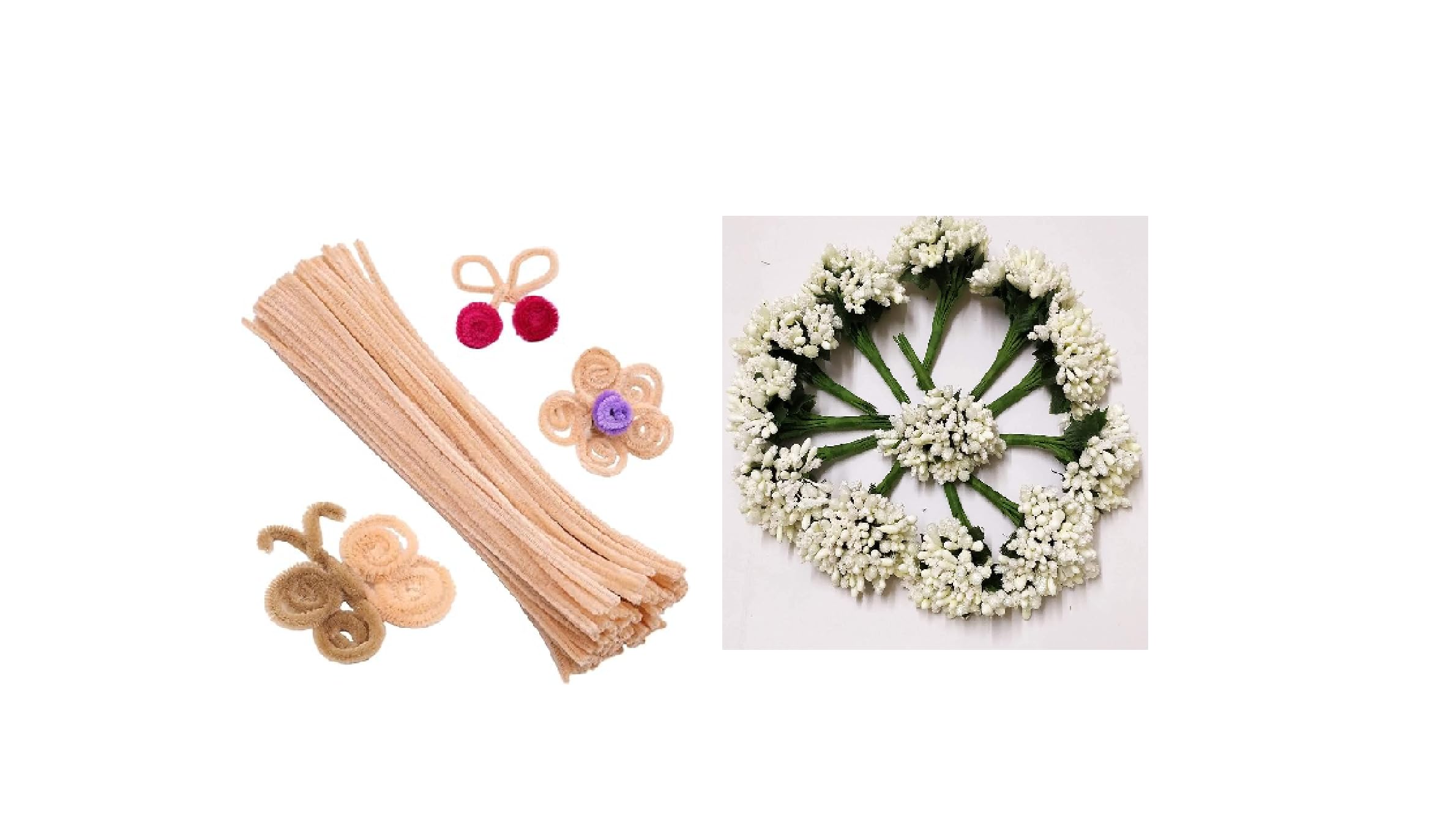 M.F.H 25PC Cream High Quality Chenille Pipe Cleaner Sticks for DIY Craft, Flower Making, and 6 Bunch Pollen Flower Soft Flexible Craft Stems for Art, Decoration and Creative Hobby Supplies (25)-image-29