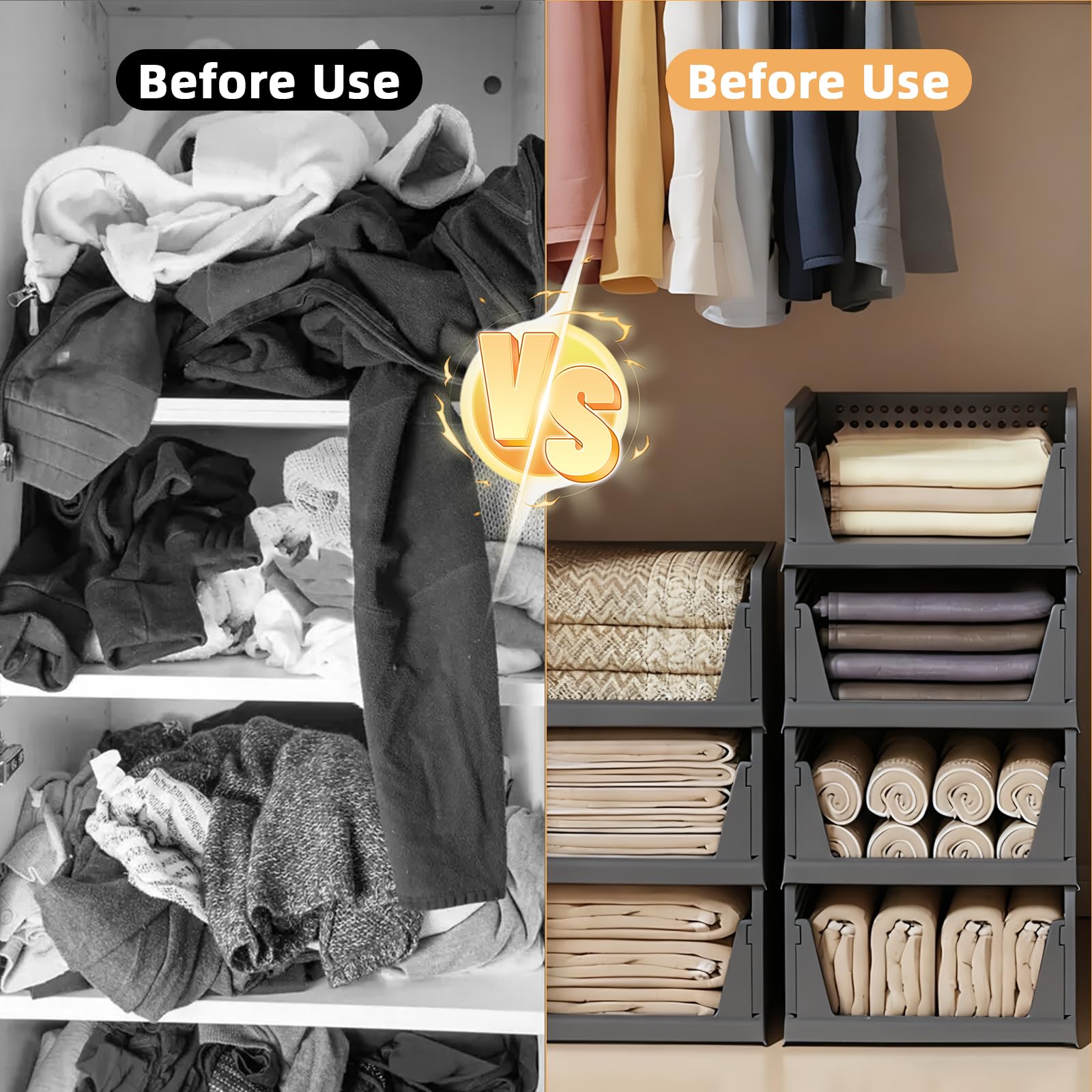 4 Pezzi Organizer Armadio Cassettiere, Organizer Pieghevole Impilabili, per Armadio per Vestiti Camera da letto, Cucina, Bagno, Casa