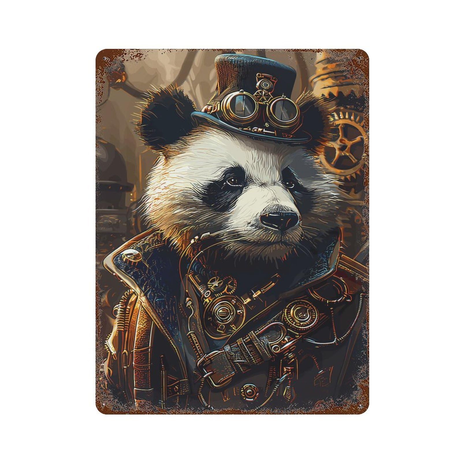 Steampunk Panda Animal Retro Metal Sign 15.7"x11.8", Classic Wall Plaque for Garage, Pub Or Kitchen