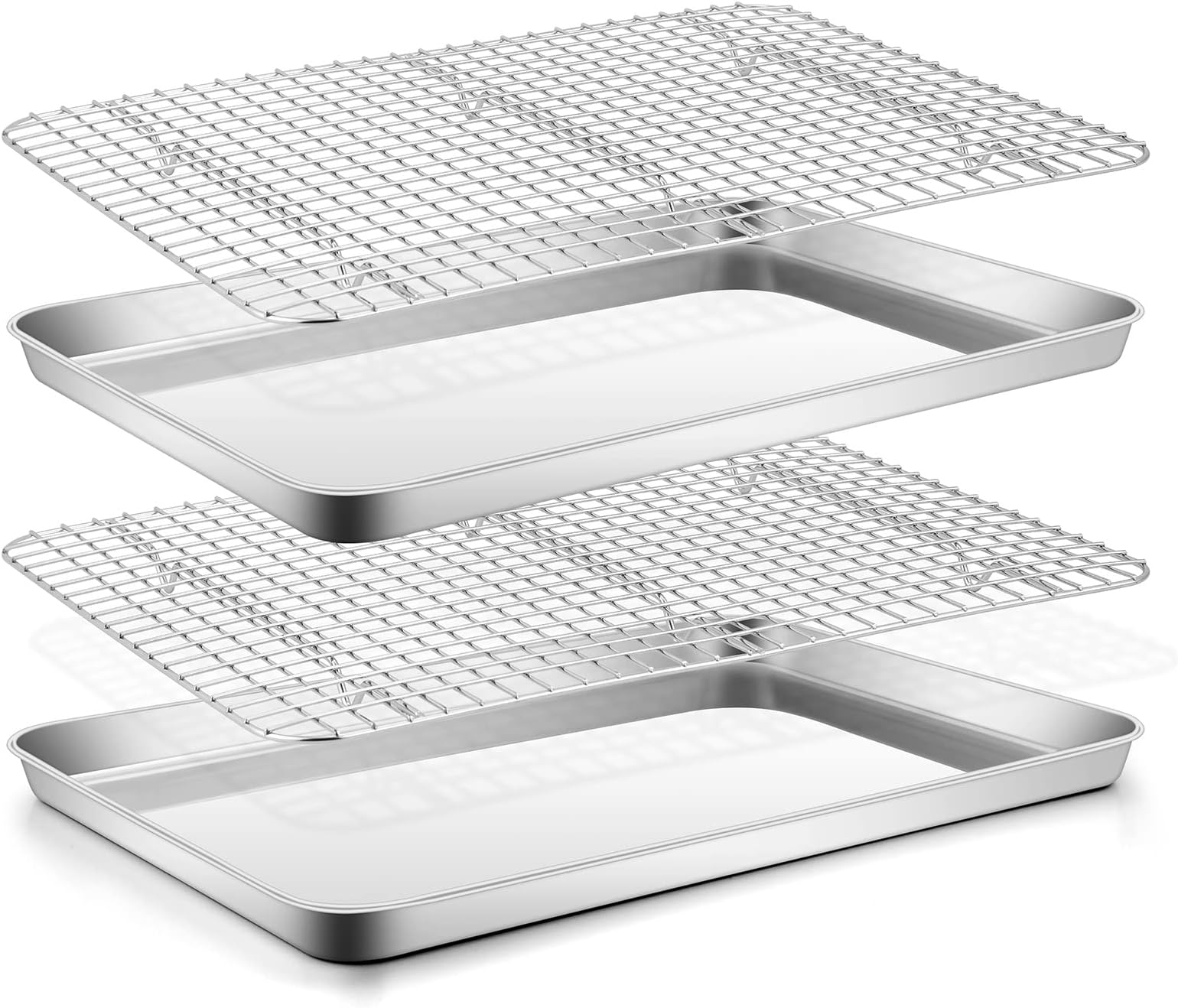 Stainless Steel Baking Sheet with Rack Set, E-far 16”x12” Cookie Sheet Pan for Oven, Rimmed Metal Tray with Wire Cooling Rack for Cooking Roasting Resting Bacon Meat Steak - Dishwasher Safe