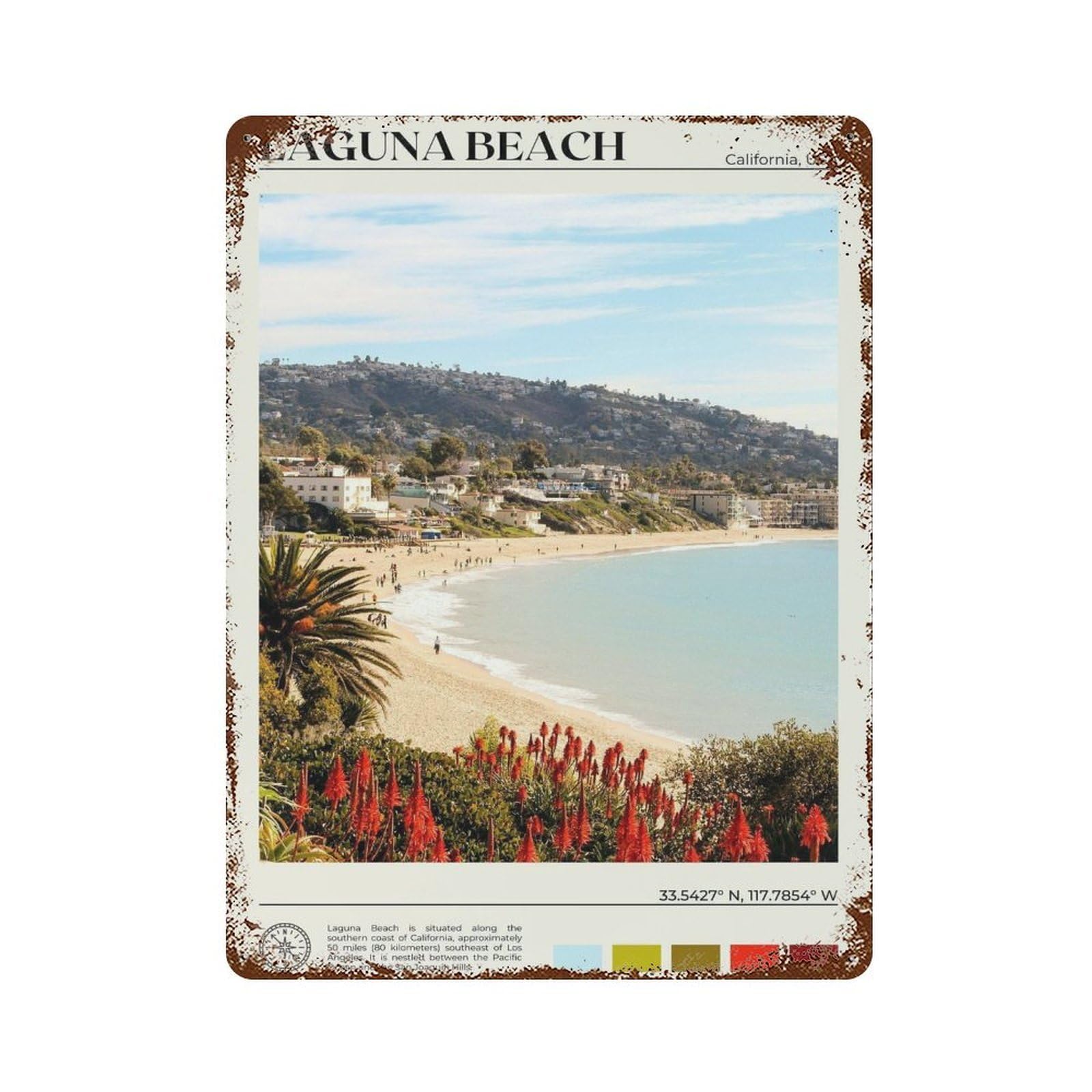 xiaoxiaoshen Real Photo Laguna Beach Decor California Wall Decor Art Metal Tin Poster Modern Home Decor Art Home Bar Shop Decorations Vintage Sign 40x30cm