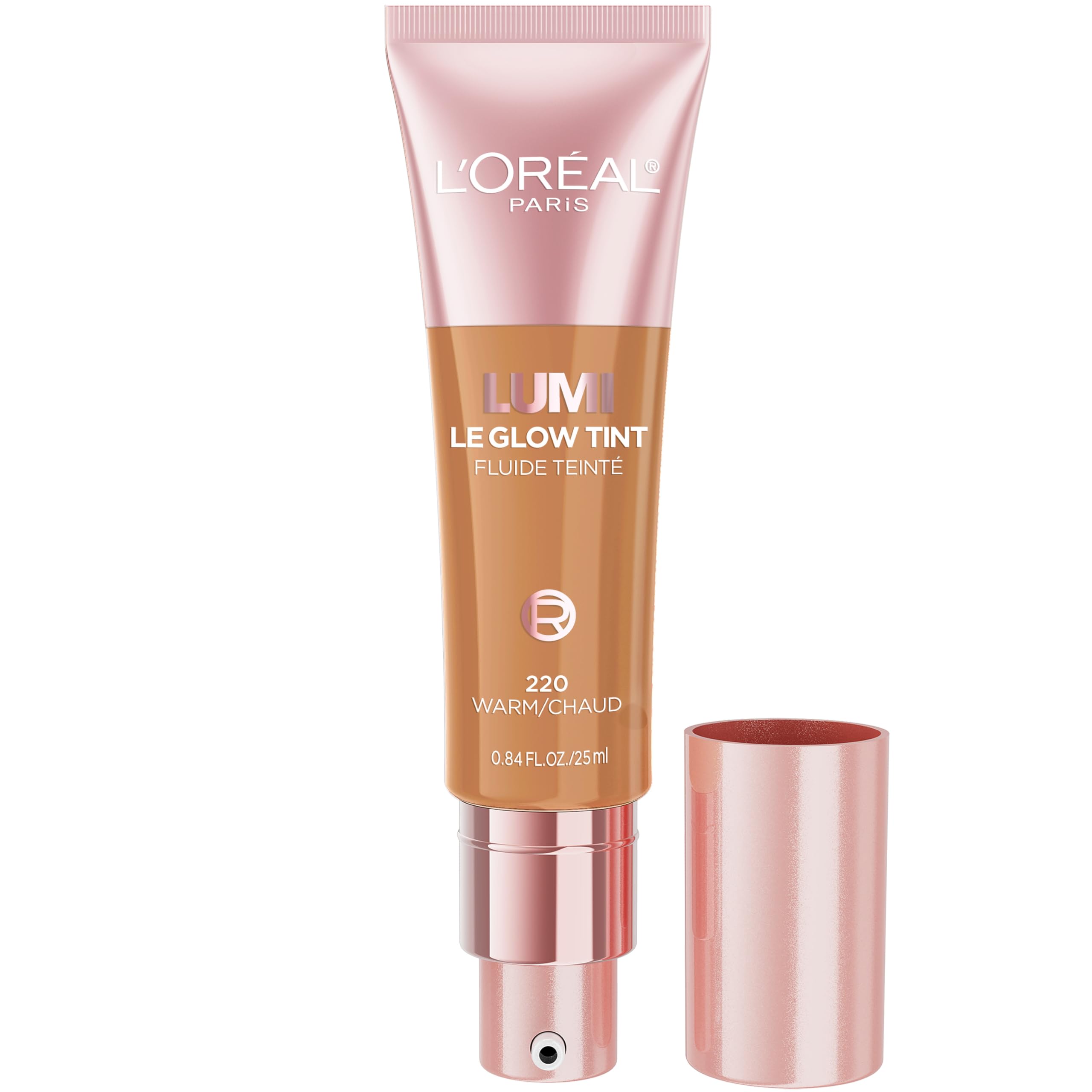 L'Oreal Paris Lumi Le Glow Skin Tint, Lightweight Water-Based Tinted Serum with Foundation-Like Coverage, Glow Illuminator, Warm 220, 0.85 Fl Oz 220 Medium Warm 0.85 Fl Oz (Pack of 1)