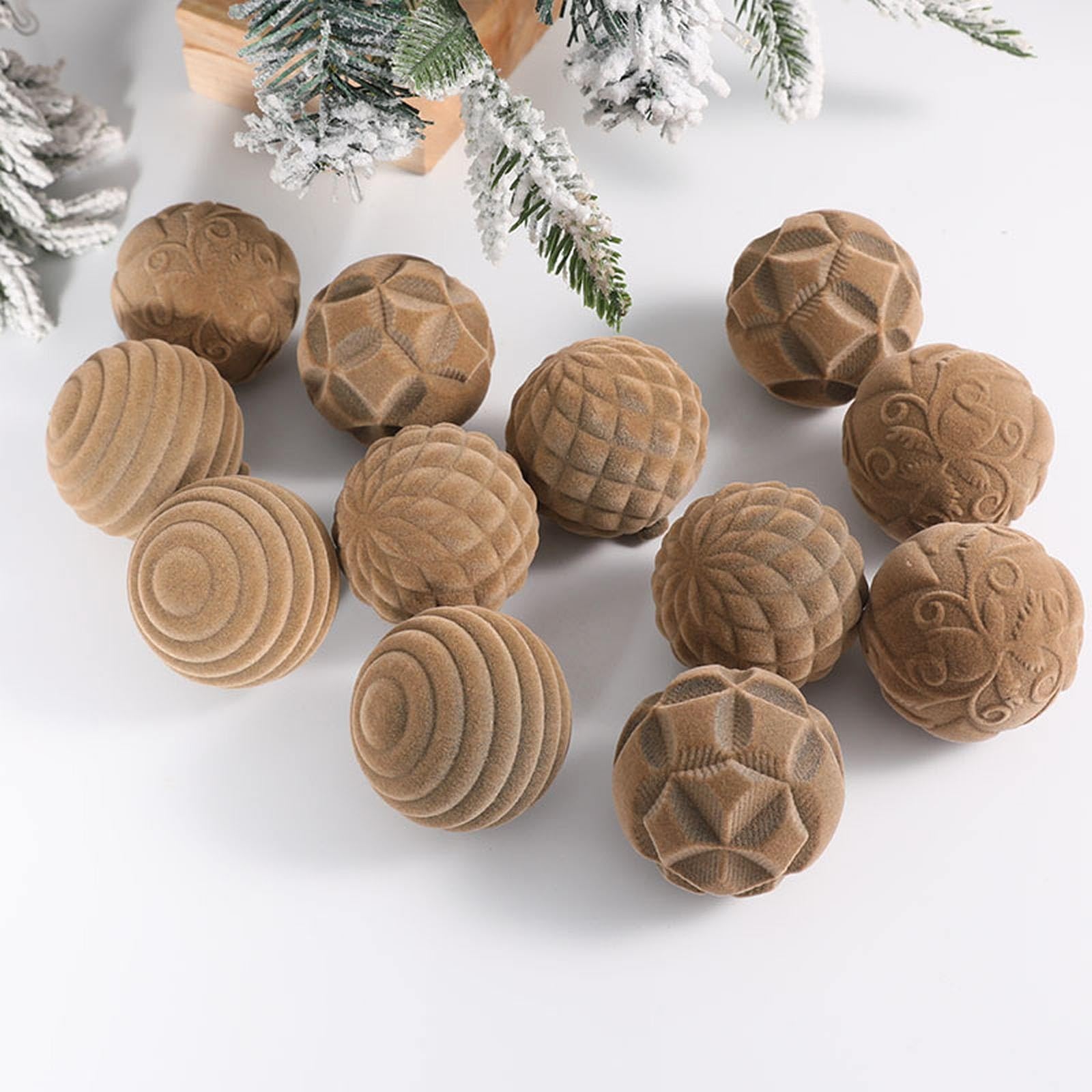 Set di 12 palline per albero di Natale in velluto rosso floccato