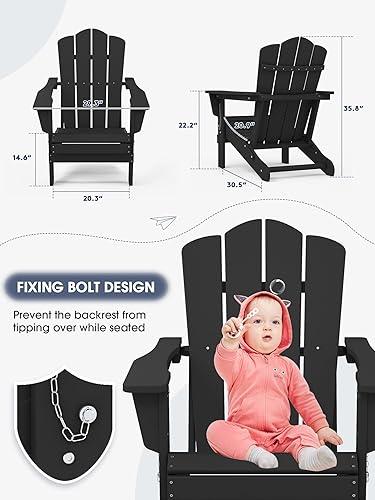 Miniatura 3 de KINGYES - Silla Adirondack plegable, sillas de patio de polietileno de alta densidad para todo tipo de clima, silla de césped con textura de madera