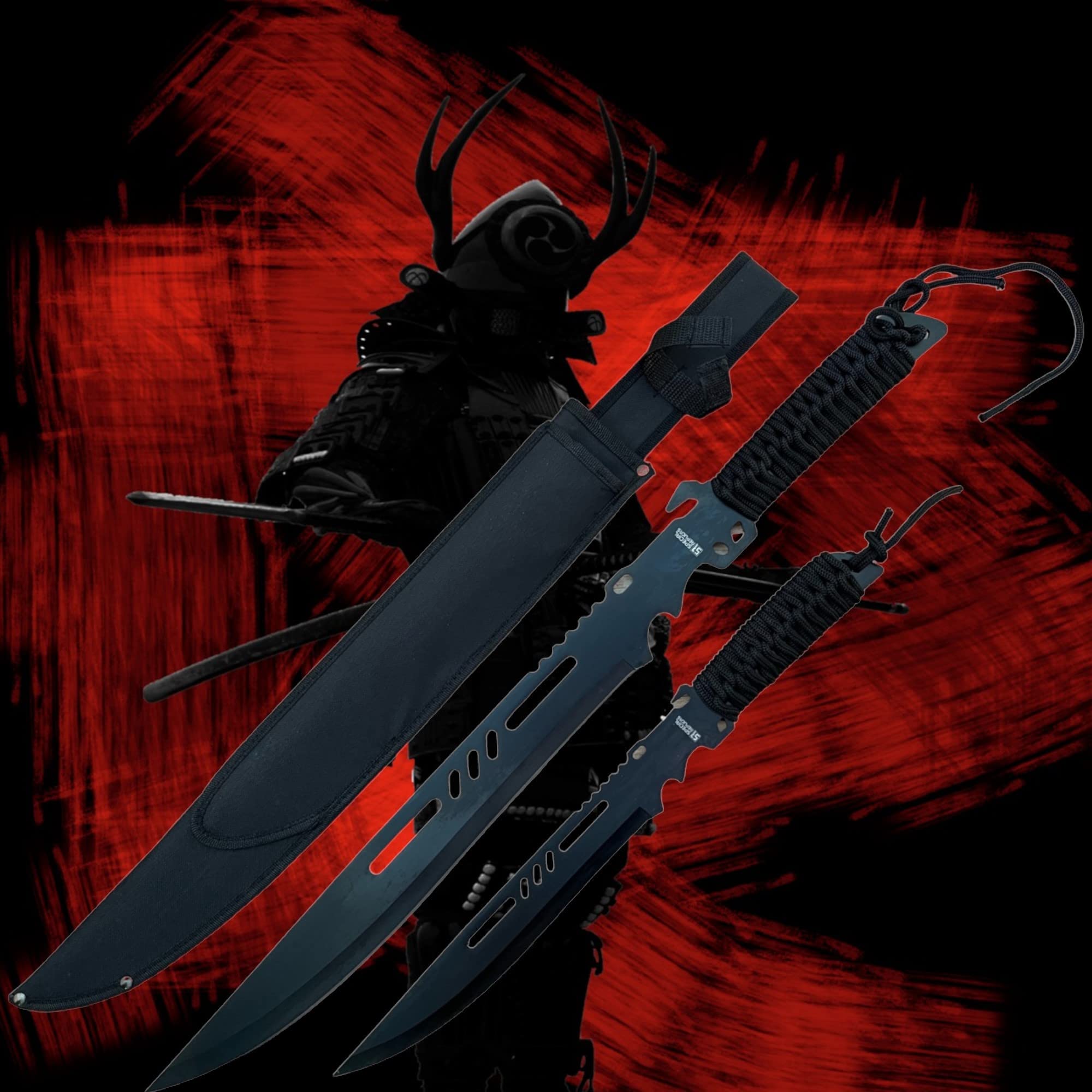 EIN Satz 2 Machete Katana Ninja Schwert scharf echt zum Training Metall Stahl 2 Schwerter in einem Samurai Nur für Erwachsene 68 cm und 45 cm - 18 Jahre erforderlich 104