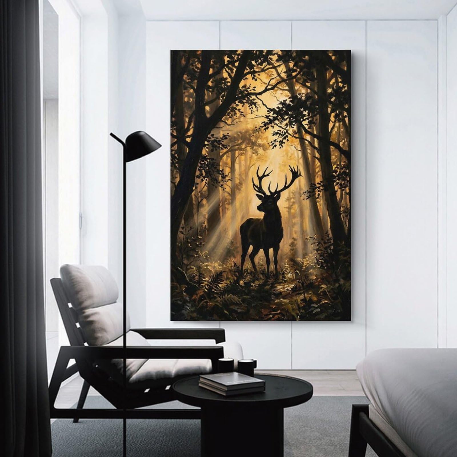 Junmoney Canvas Art Print Majestic Stag in Sunlit Forest, 24x36inch(60x90cm), for New Homes, Bedrooms Or Workspaces, Thoughtful Wall Decor for Art Lovers