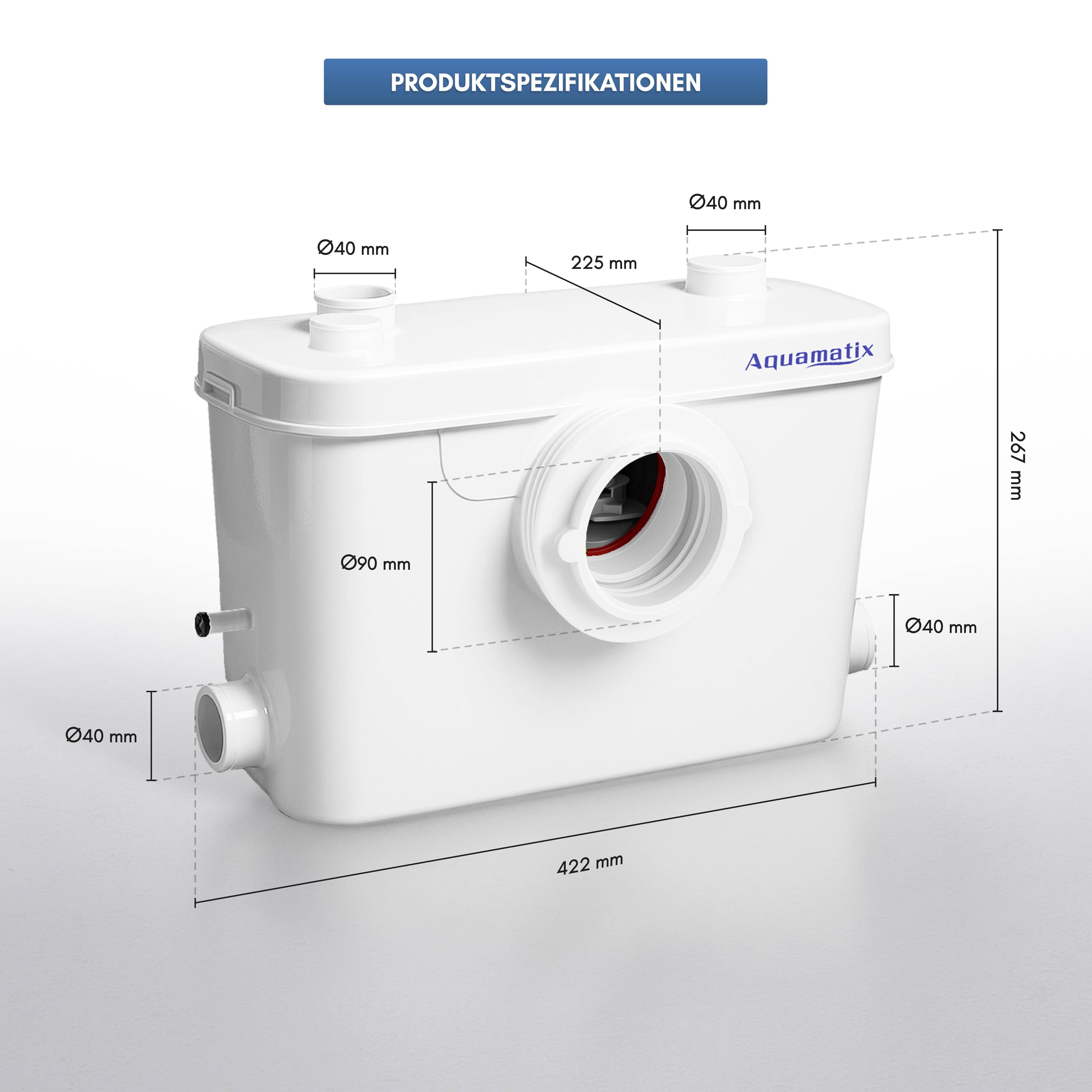 Aquamatix Hebeanlage 400W Sanitäre Abwasserpumpe 100L/min 8m Vertikale Förderstrecke mit 3 Einlässen für Toilette, Waschbecken und Badewanne mit Kohlefilter