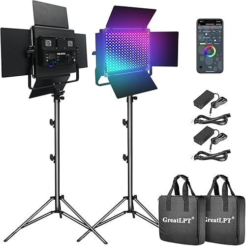 Kit de iluminación de fotografía profesional de 2 piezas de 50 W con soporte, soporte de control de aplicación, 1500 lux3.3 ft, 360 a todo color,
