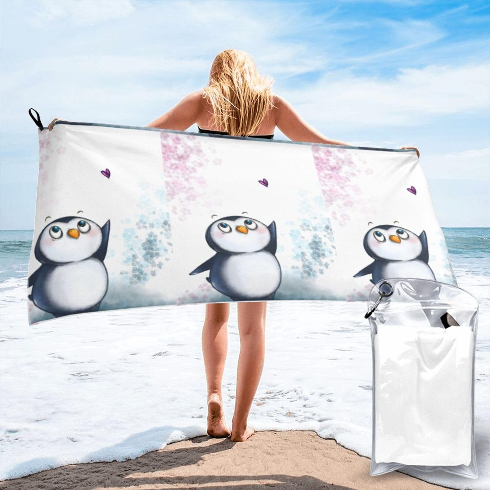 WYCZHY I Love Penguins Print Beach Towel Soft Quick Dry For Spa Pool Gym Vacation Travelers Women Men Adults Sauna Gift