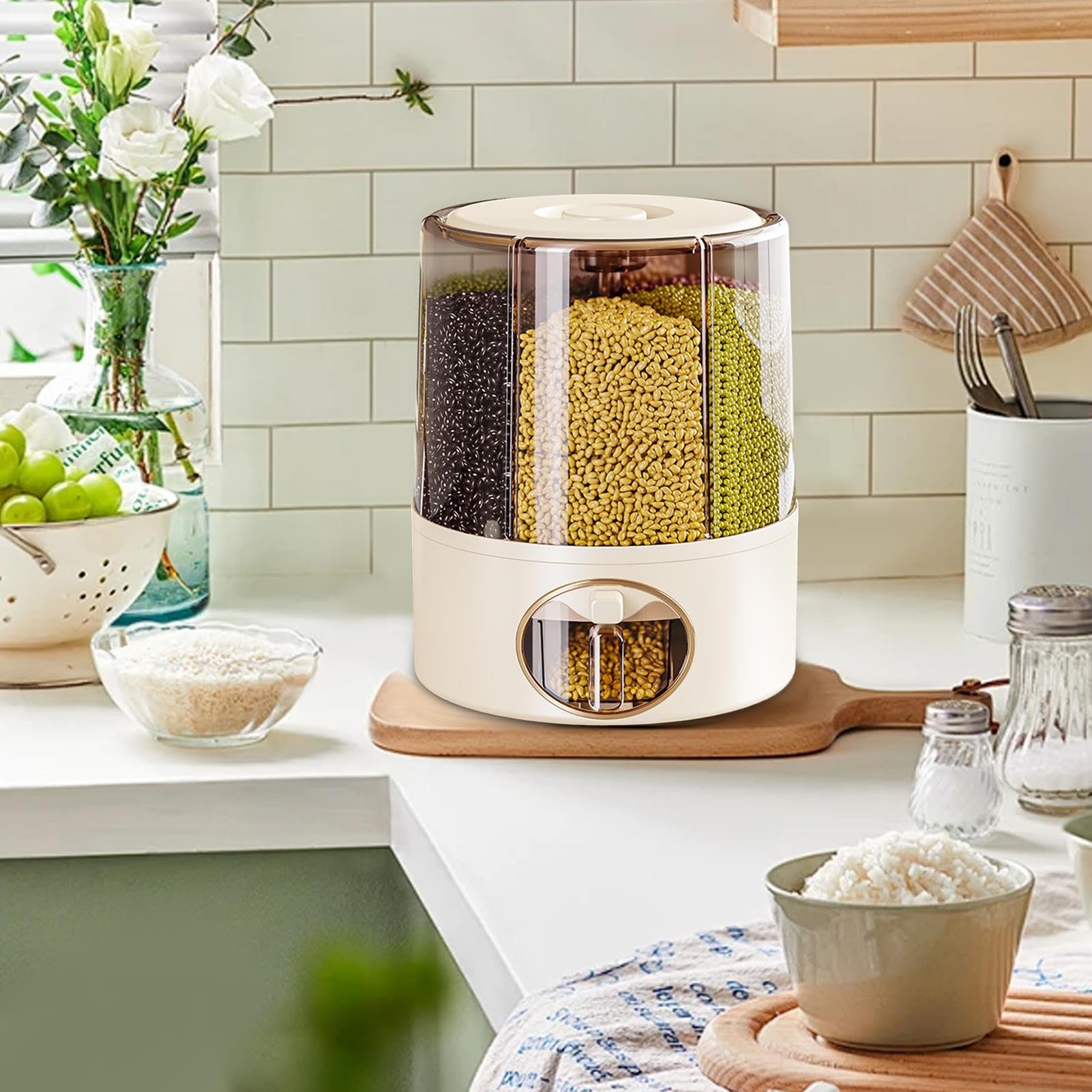 Genérico Recipiente para Arroz - Cubo Giratorio Para Arroz - Barril Sellado Anti Insectos Anti Humedad Alimentario Con Divisores Para Granos Legumbres Cereales Snacks Mascotas Uso En Cocina
