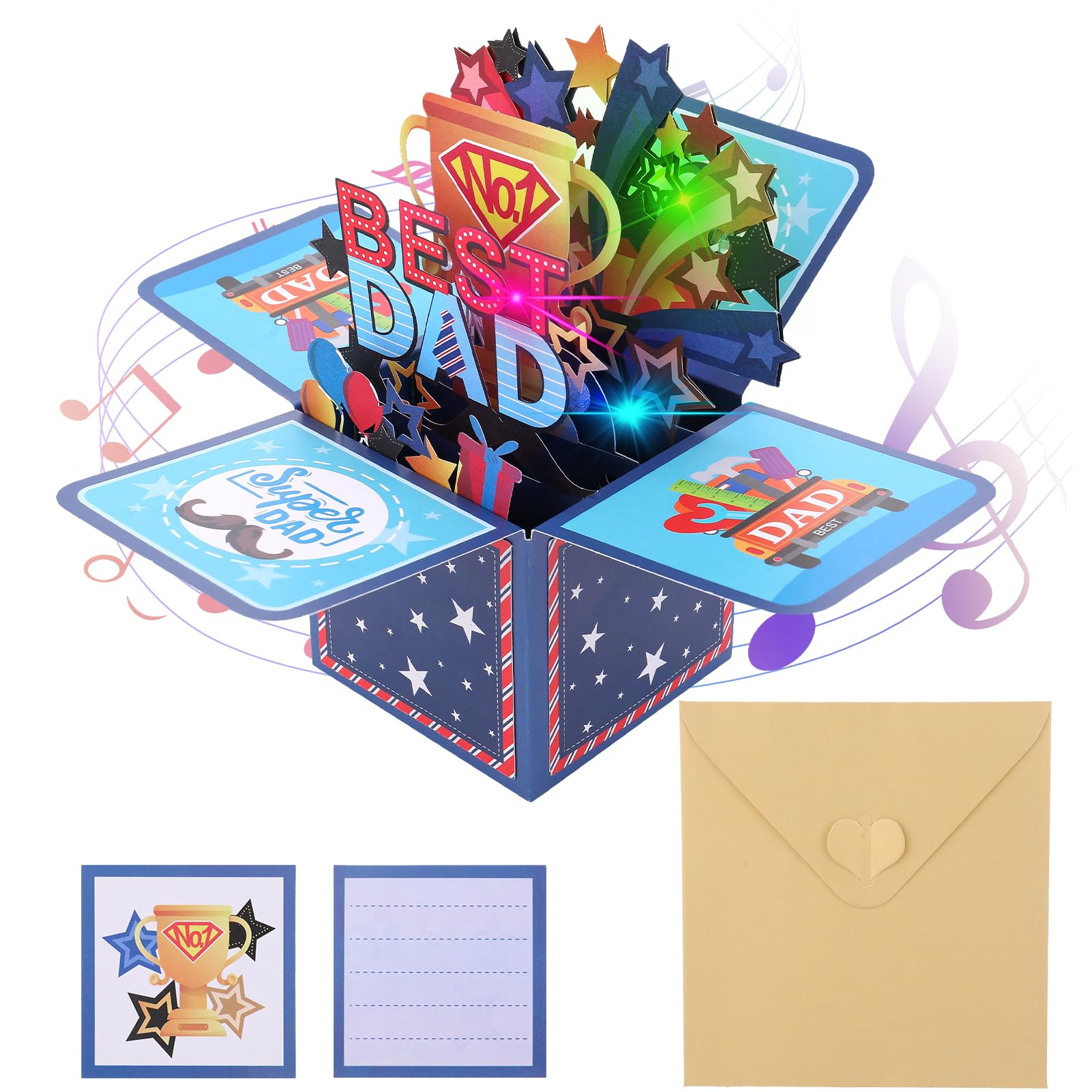 3D Best Dad Card Pop Up Card for Dad 3D Daddy Musical Birthday Card Anniversary,Get Well,Thank You,Fathers Day Gift for Supper Father