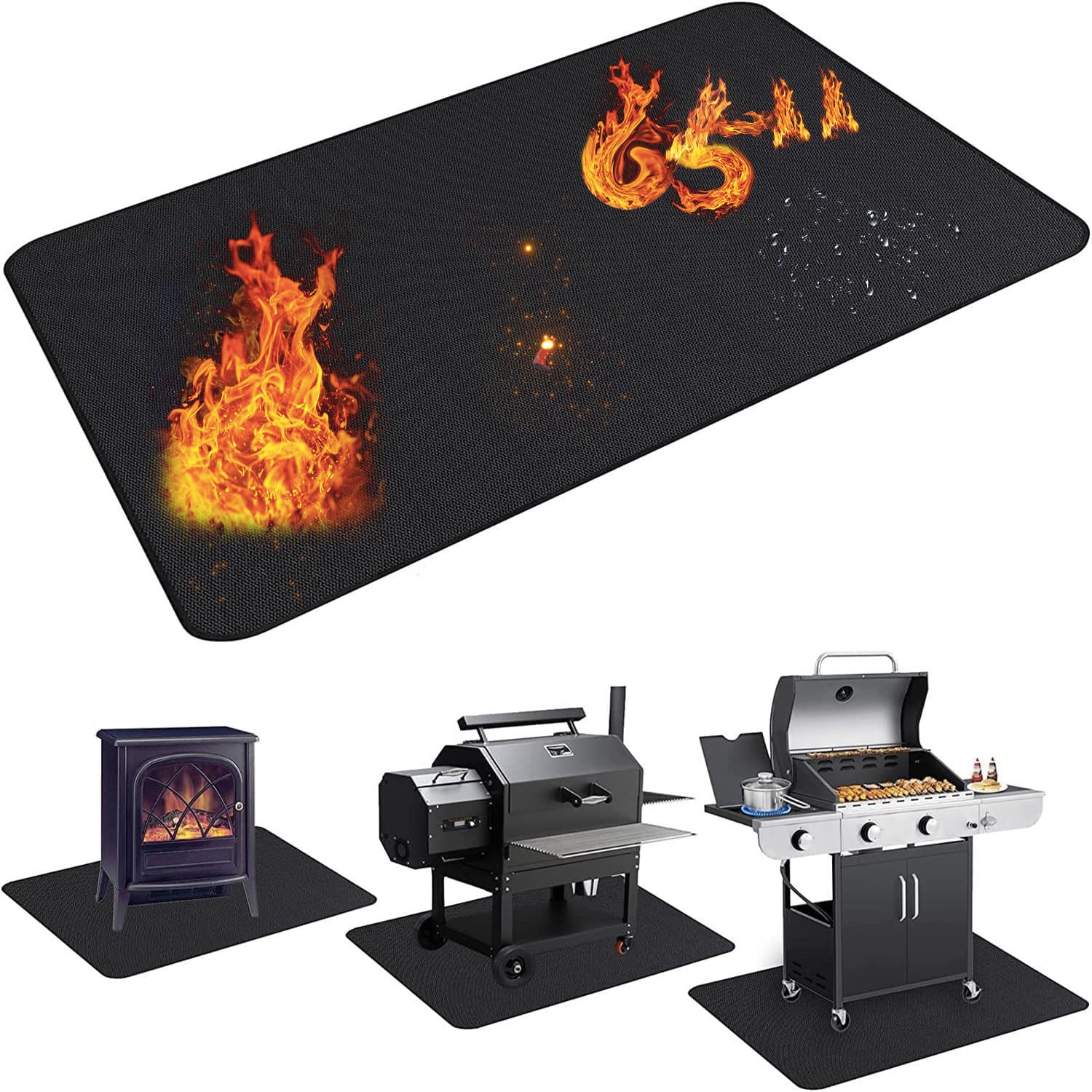 UBeesize 65 x 48 inches Under Grill Mats for Outdoor Grill,Fireproof Fire Pit Mat,Indoor Fireplace Mat Fire Pit Mat,Oil-Proof Waterproof BBQ Protector for Lawn, Smokers, Gas Grills, Deck and Patio — image 1
