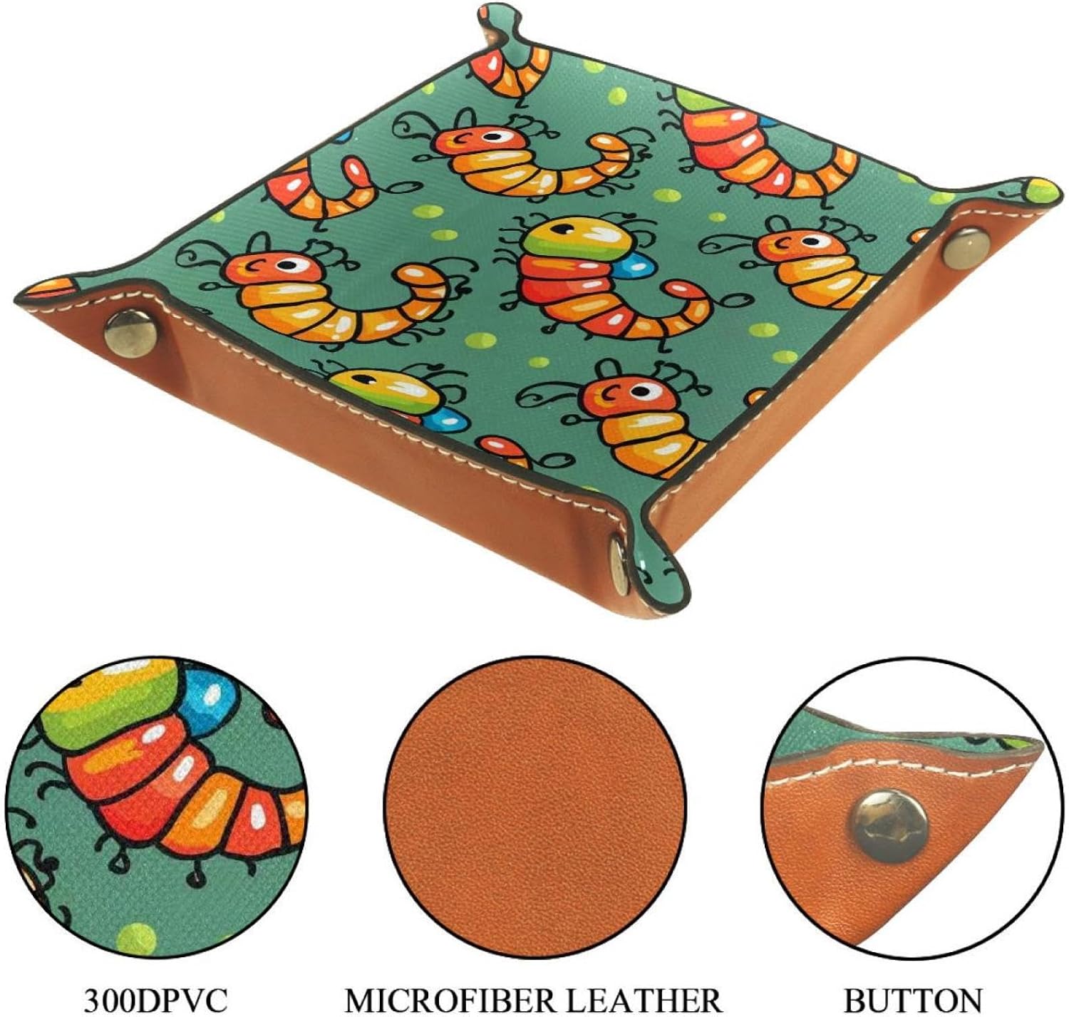 Caterpillar Print Microfiber Leather Dice Trays Folding for RPG DND Table Games, Leather Dice Holder Storage Box Portable Folding Rolling Dice Tray, 20.5x20.5cm image 3