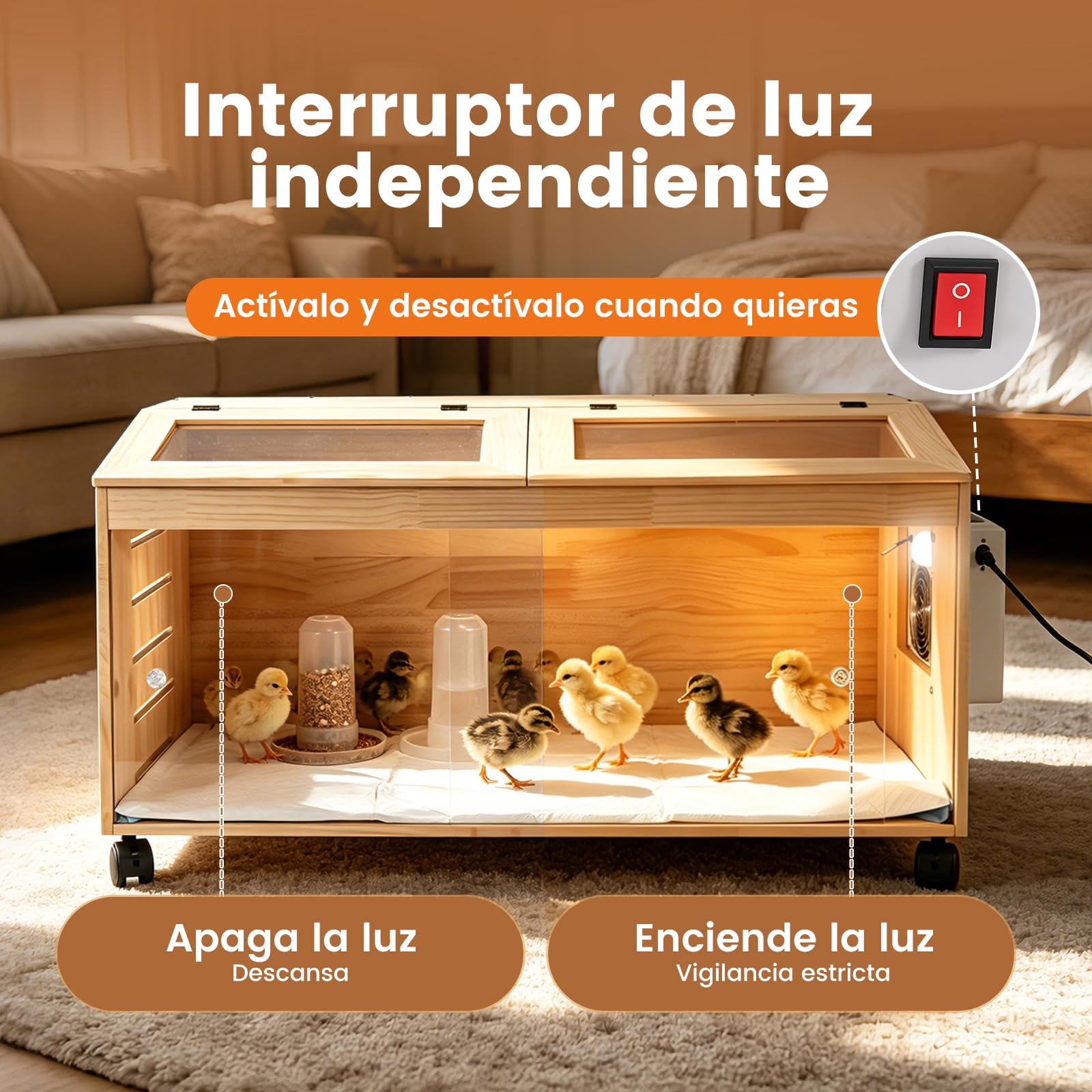 Criadora de Madera con termostato Inteligente,Caja incubadora de pollitoscon 4 Ruedas giratorias con Freno,Criadora con Puertas correderas,Incubadora fácil de Limpiar con ventilación para Pollitos