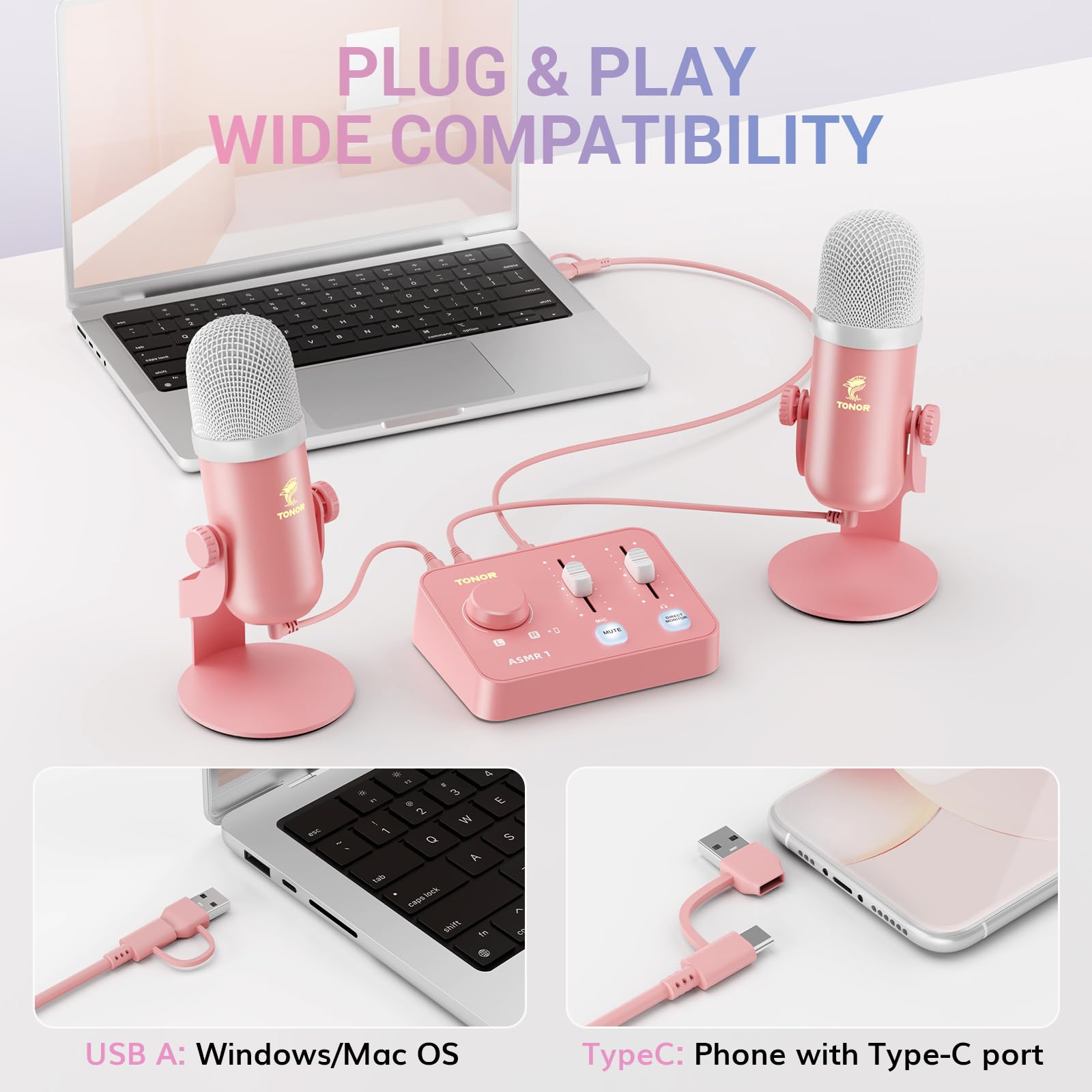 TONOR ASMR Microphone kit, Dual mics with Audio Interface, USB
