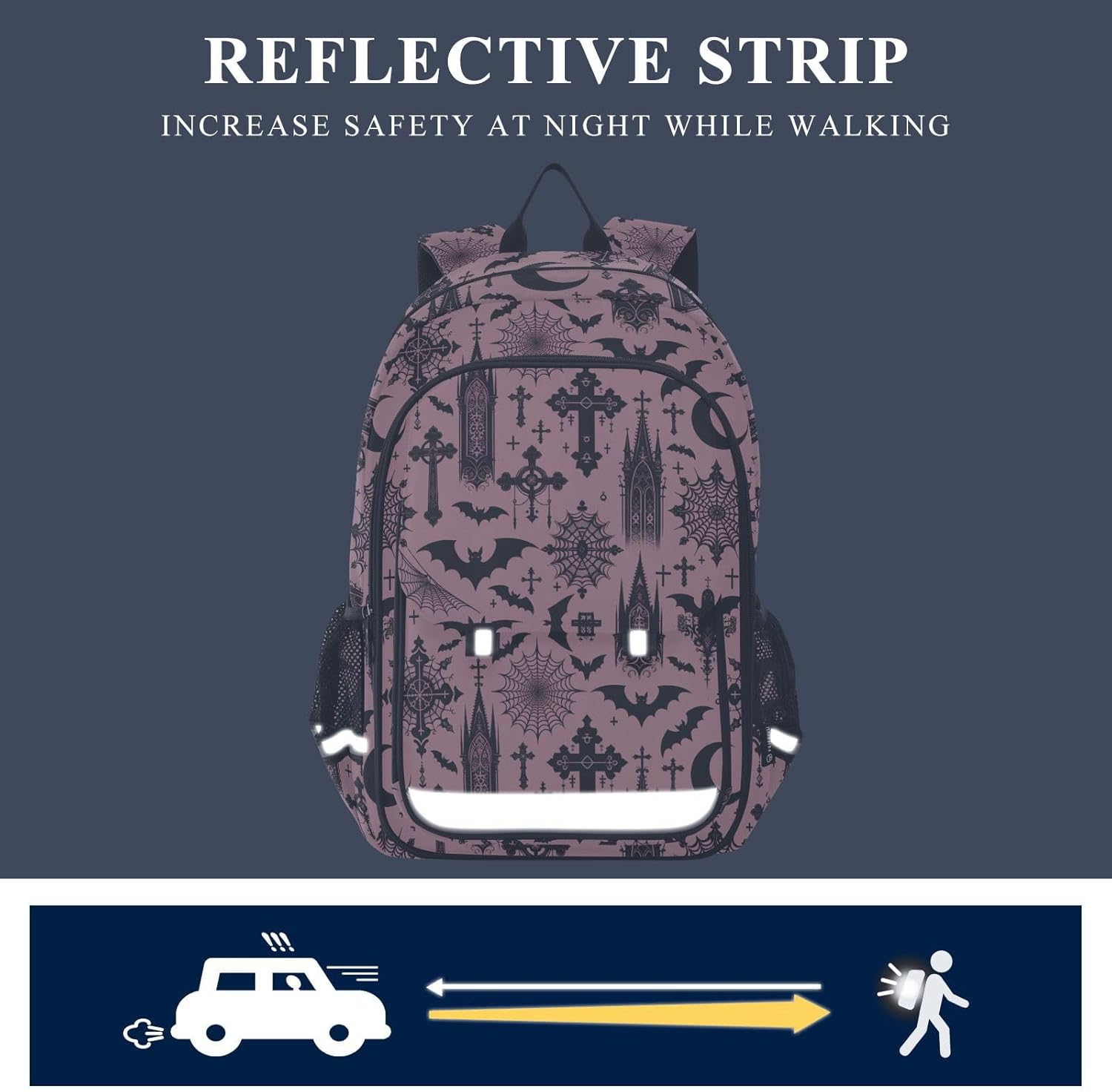 MNSRUU Backpack for School Black Gothic Moon Spider Webs and Bats Laptop Backpack Girls Boys Book Bag with Chest Strap Adult Teen Casual Daypack Fits 15.6 Inch Laptop Waterproof