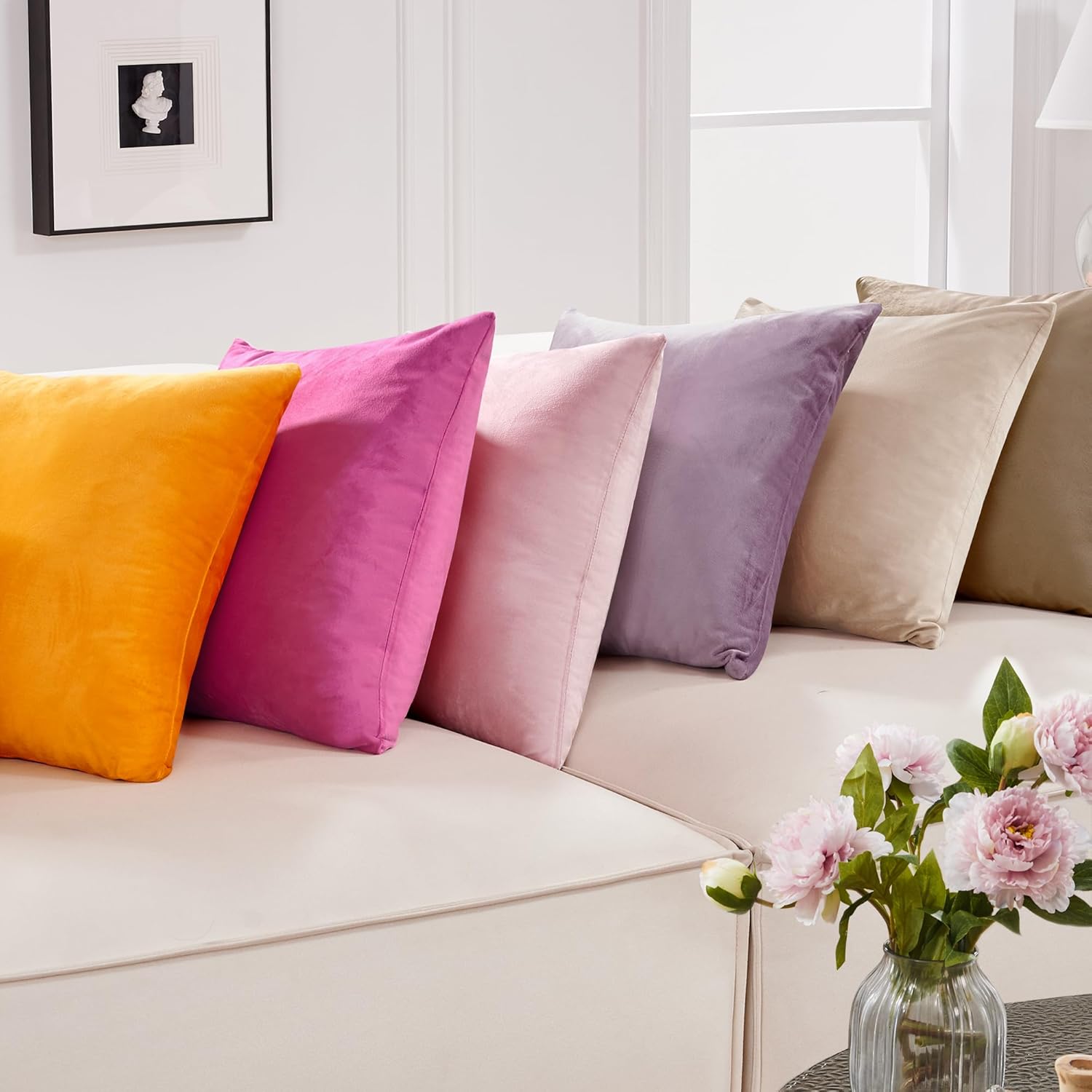 Deconovo Velvet Throw Pillow Covers with Invisible Zipper, Decorative Soft Square Cushion Cases for Couch Sofa Living Room Bedroom Outdoor, Set of 2, Golden Brown, 26x26 in