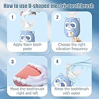 Vista 5 de Cepillo de dientes eléctrico en forma de U para niños, cepillo de dientes automático sónico de dibujos animados con 4 cabezales de cepillo, boca